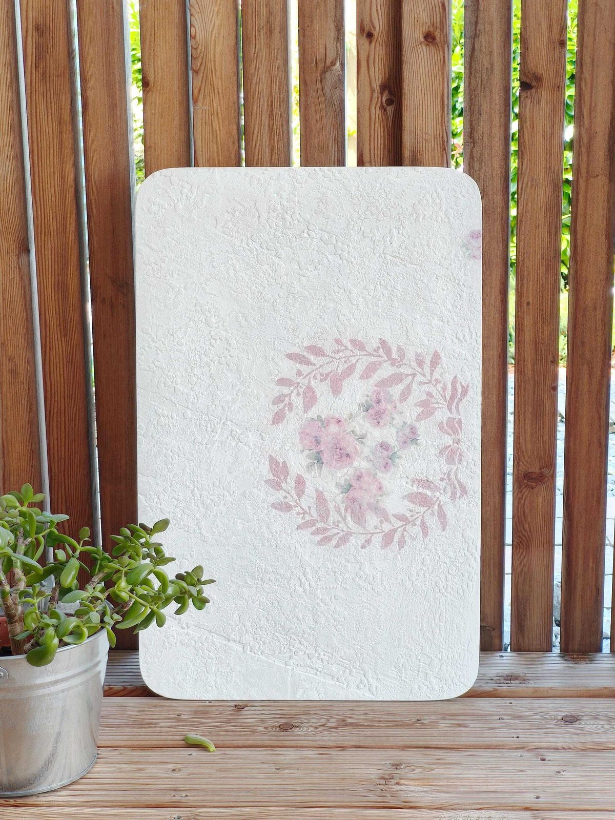 Furniture Portable Folding Wood Table Pink Flowers, White End Table, Coffee Table, Mcm Side Table, Mid Century Modern Table, Retro Wood Plant Stand photo