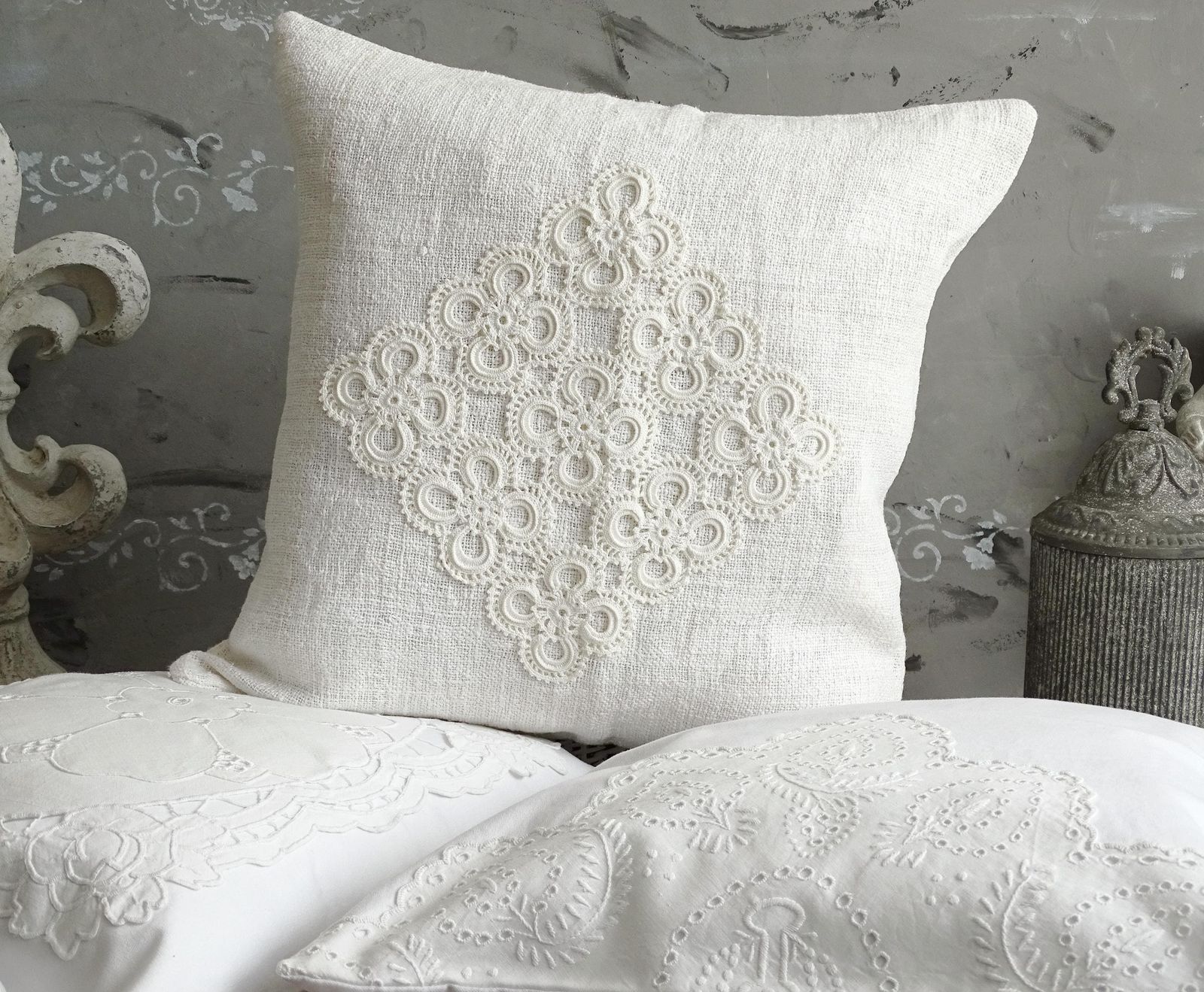 Set Of 9 Crochet Lace Pillow Covers: Shabby Chic Throw Cushion Combo photo furniture