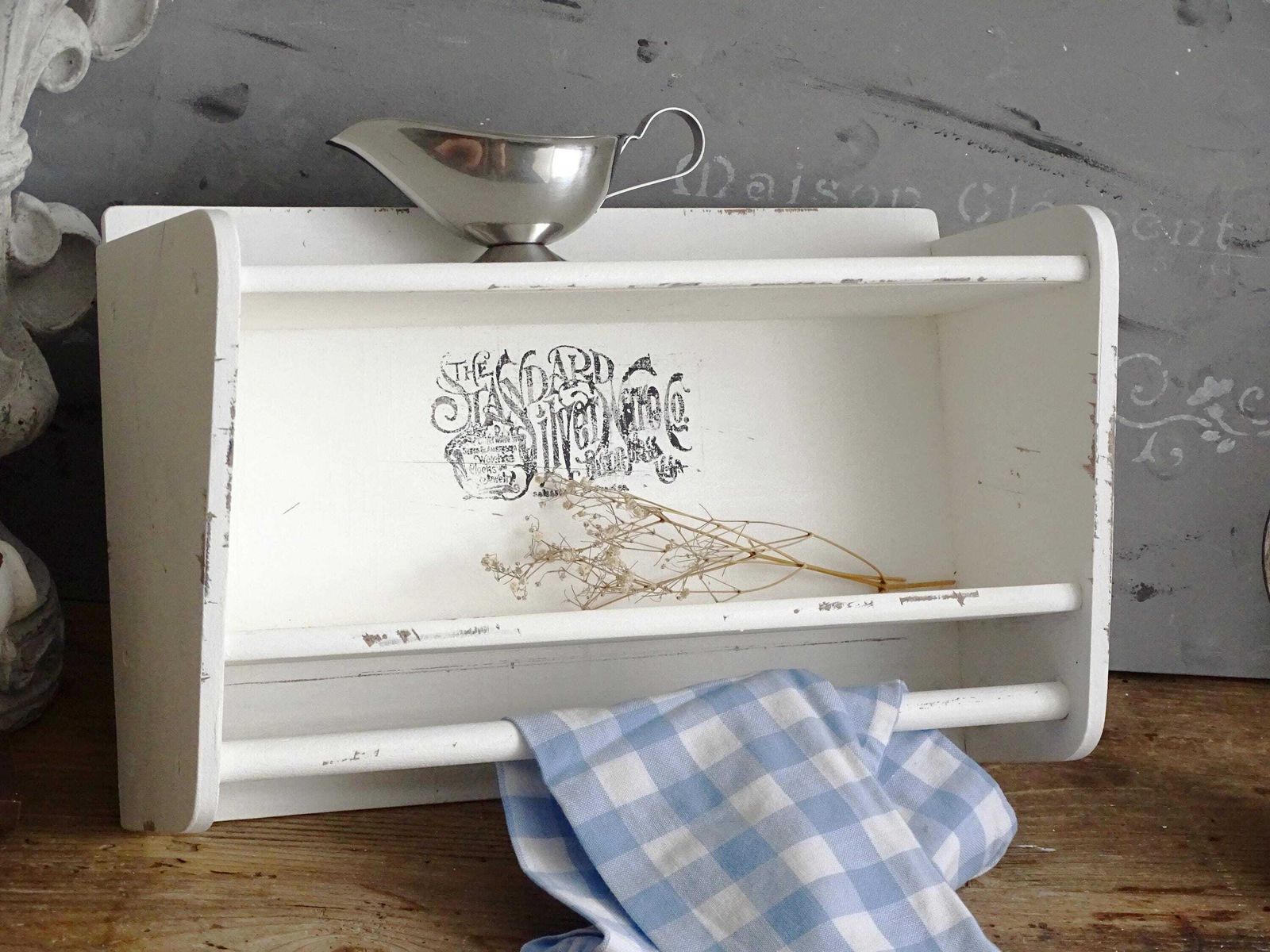 Shabby Chic White Wood Bathroom Shelf With Towel Bar photo buy