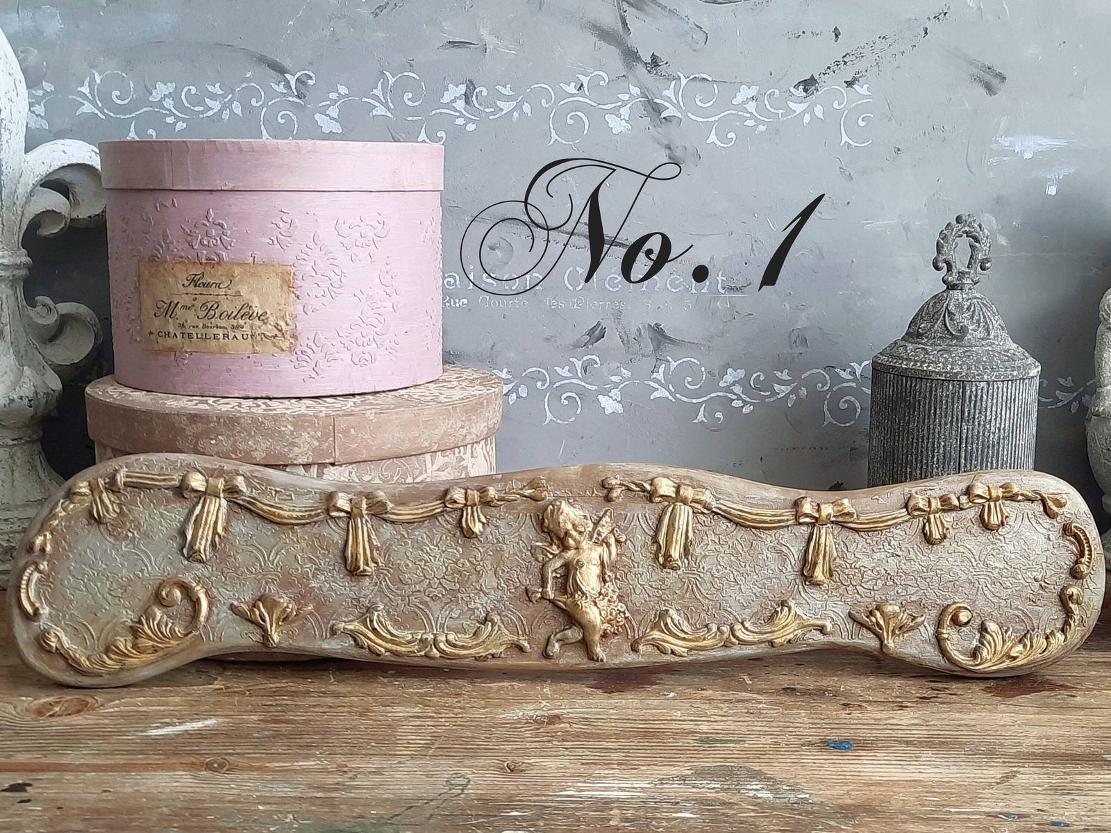 Baroque Cherub Wood Wall Plaque, Angel Panel: French Shabby Chic Decor photo Art
