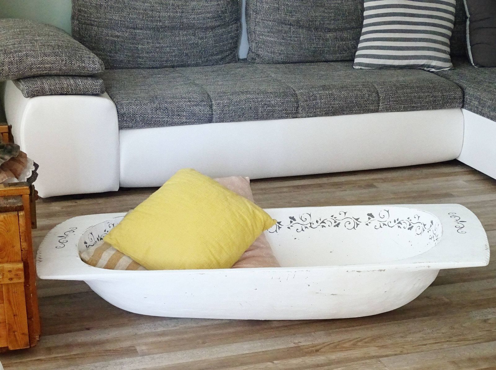 Extra Large Antique Wooden Trug: Hand Carved Shabby Chic Basket photo 120.0