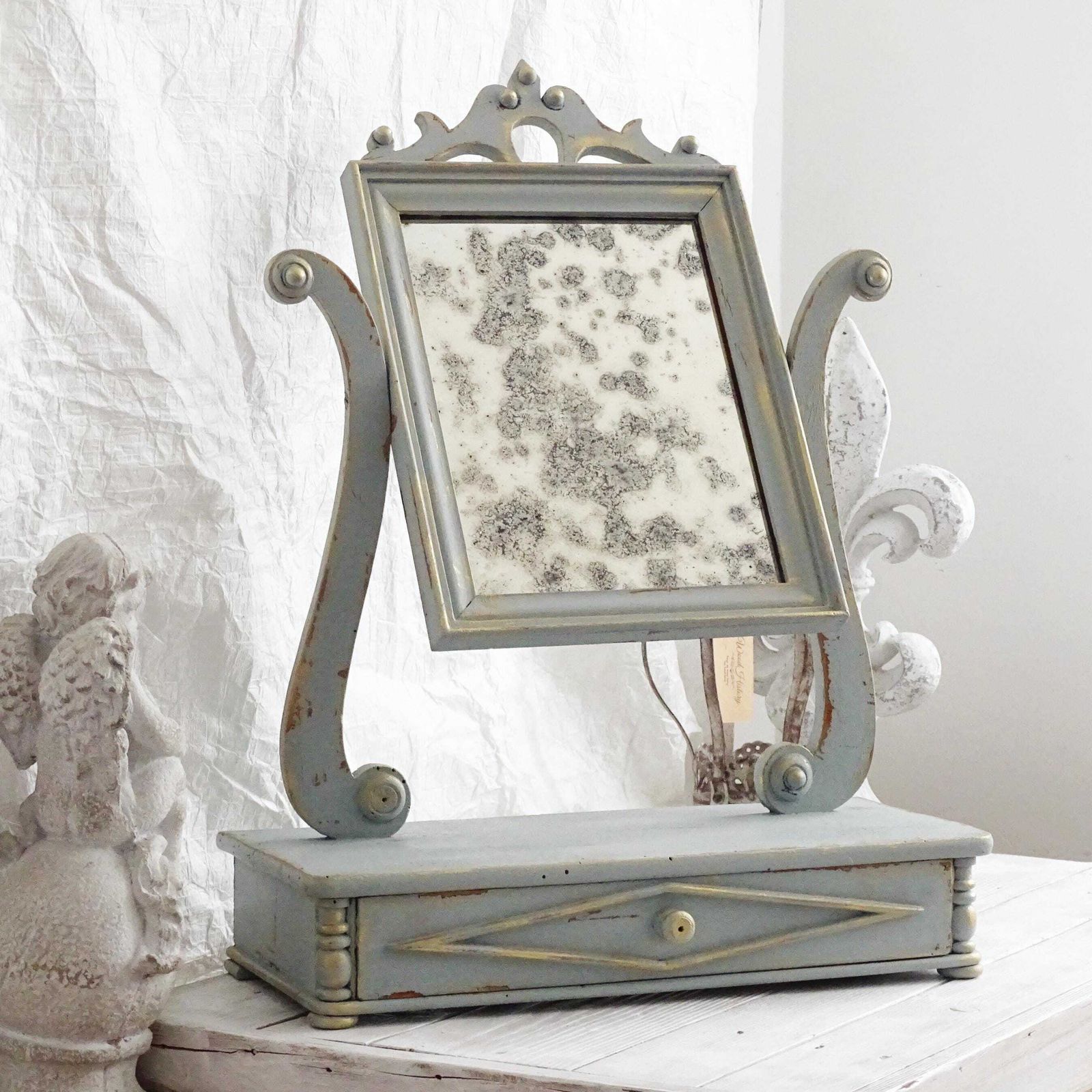 Antique French Vanity Mirror: Blue Shabby Chic Swivel Dresser Mirror