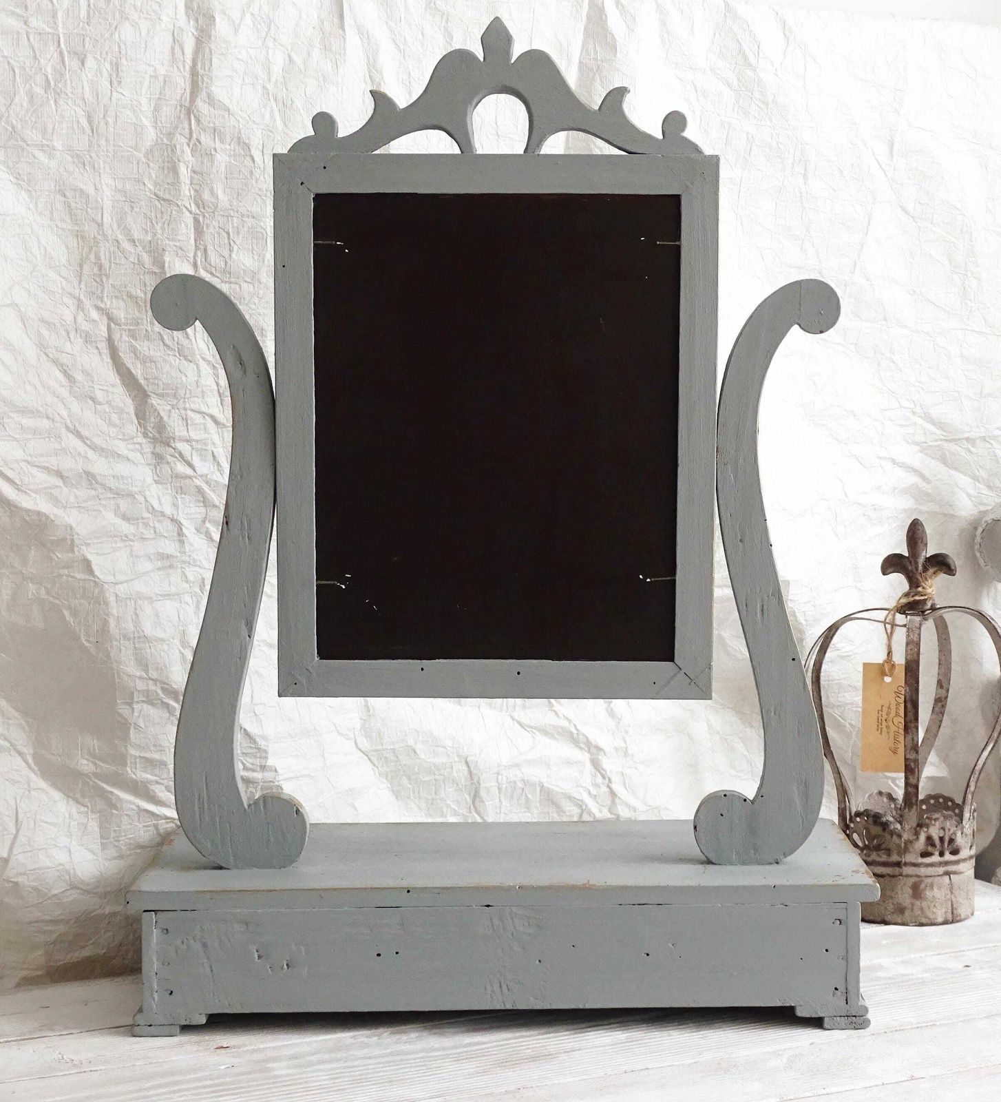 photo furniture Antique French Vanity Mirror: Blue Shabby Chic Swivel Dresser Mirror