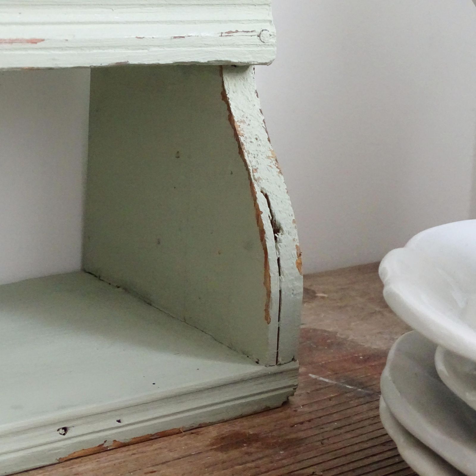 Green French Wood 3 Tier Plate Rack: Shabby Chic Farmhouse Display photo Furniture