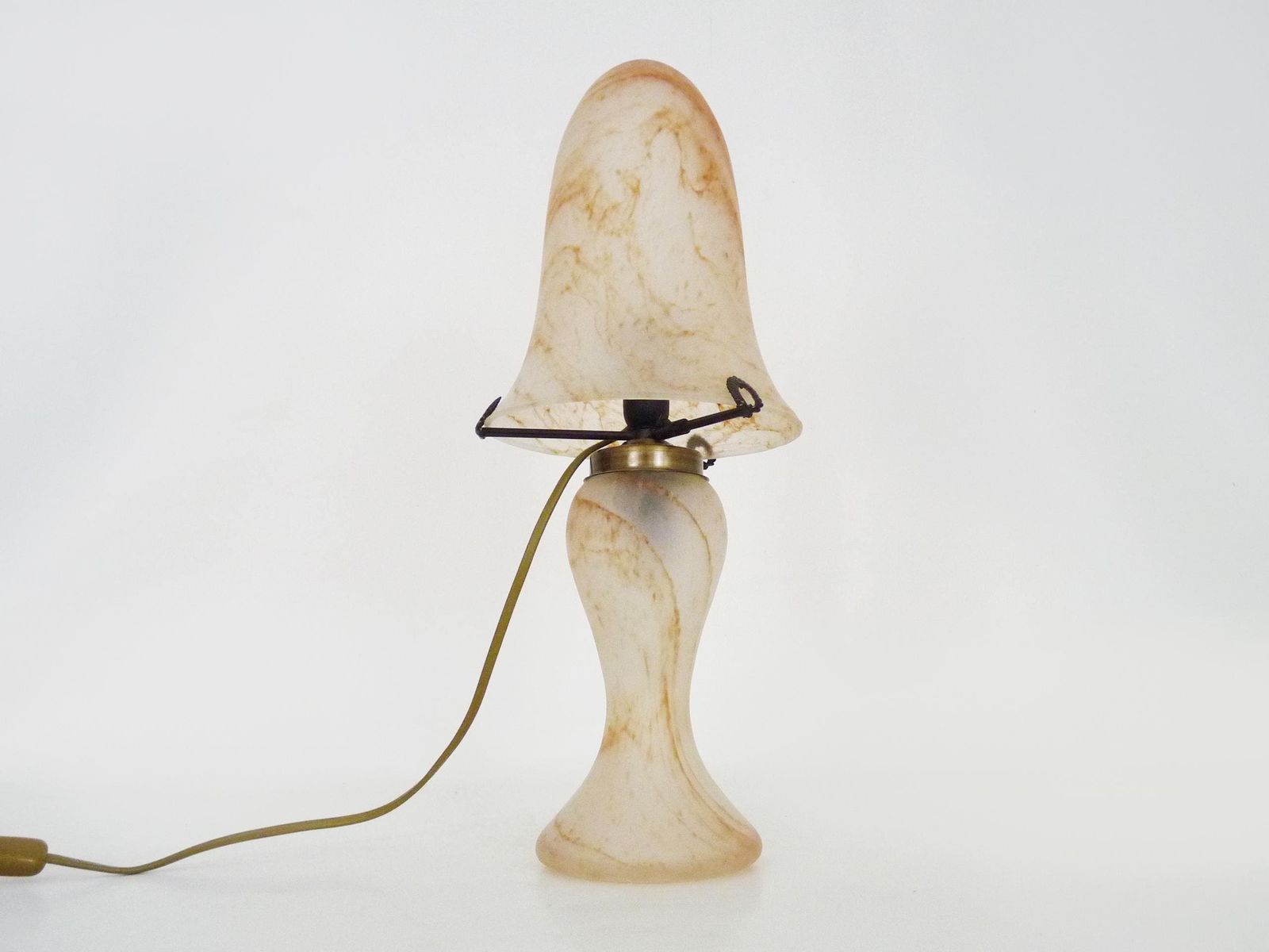 Two Light Mushroom Lamp In Transparent Glass Paste With Orange Speckles, Art Deco Style, Gallé, La Rochère photo 219.0