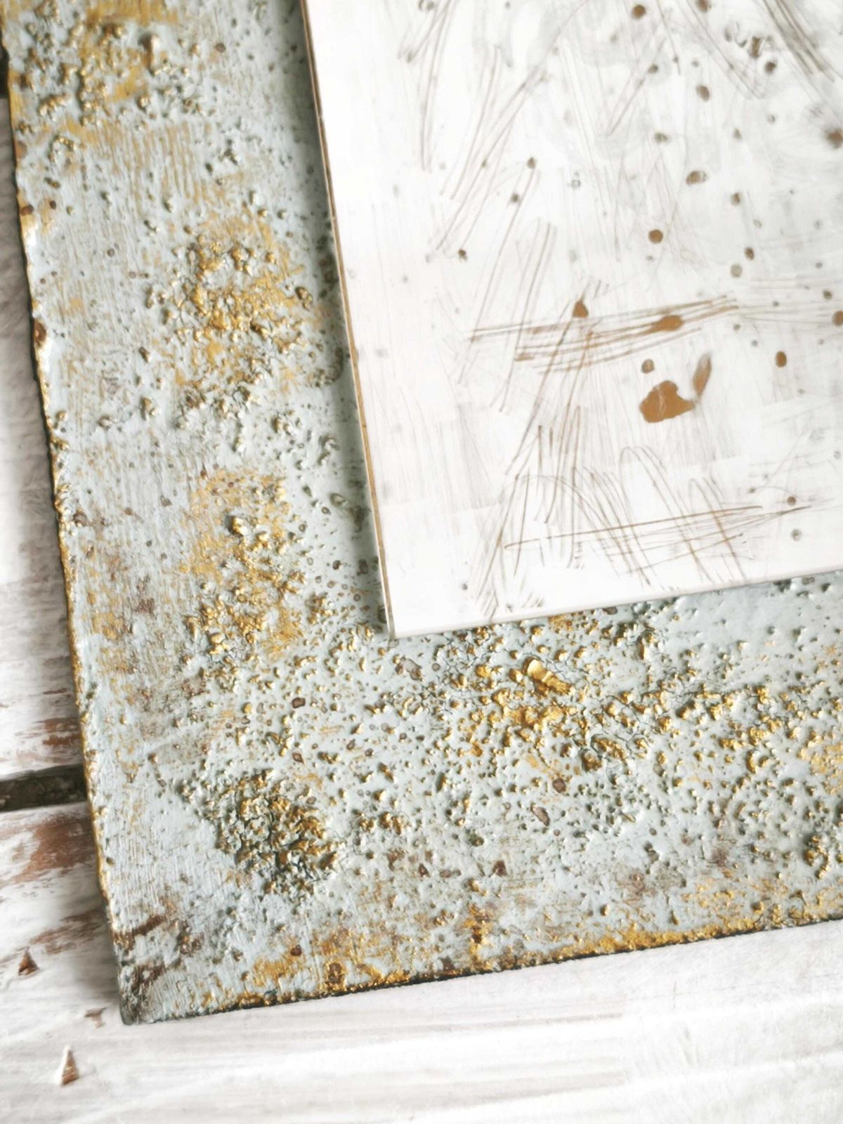 Aged French Trumeau Mirror: Cherub, Blue Gold, Shabby Chic photo 75.0