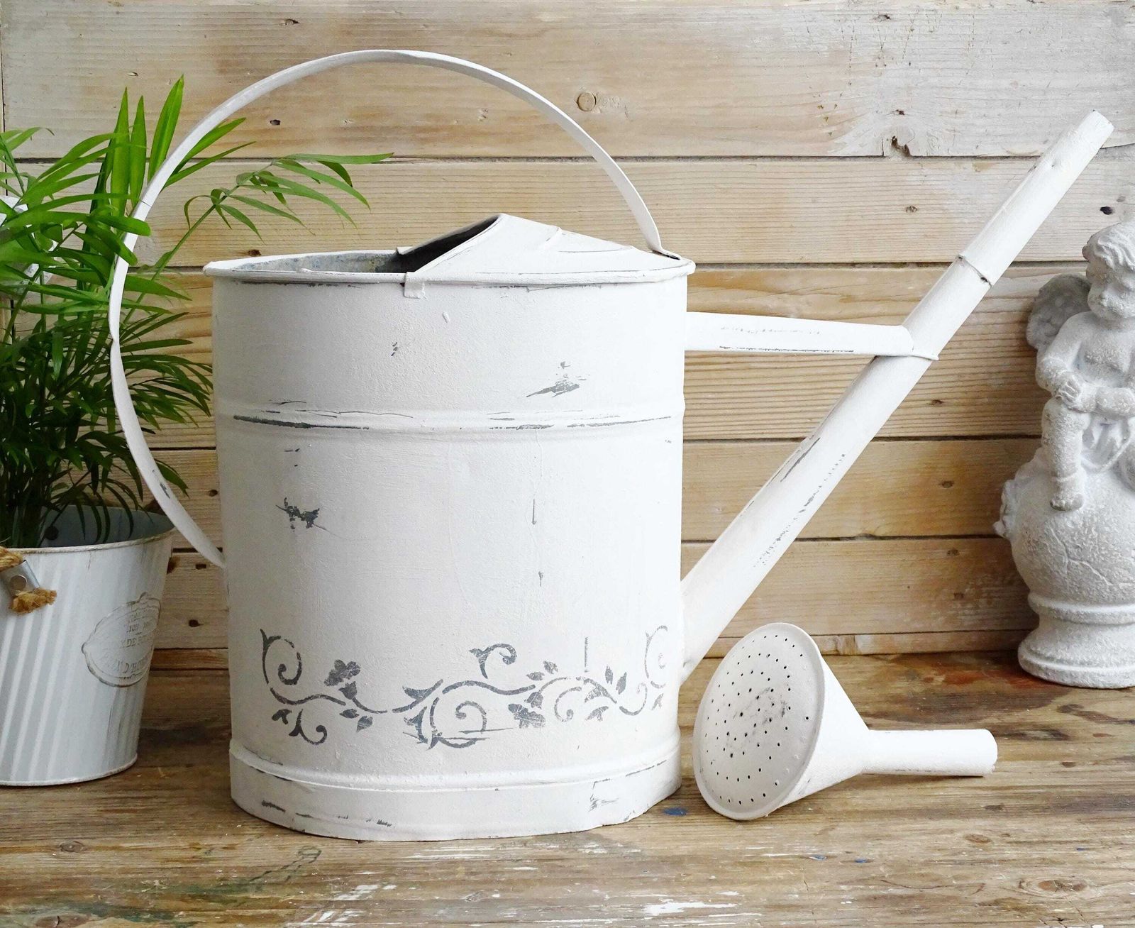 White Galvanized Watering Can: Large Rustic Farmhouse Garden Decor photo 100.0
