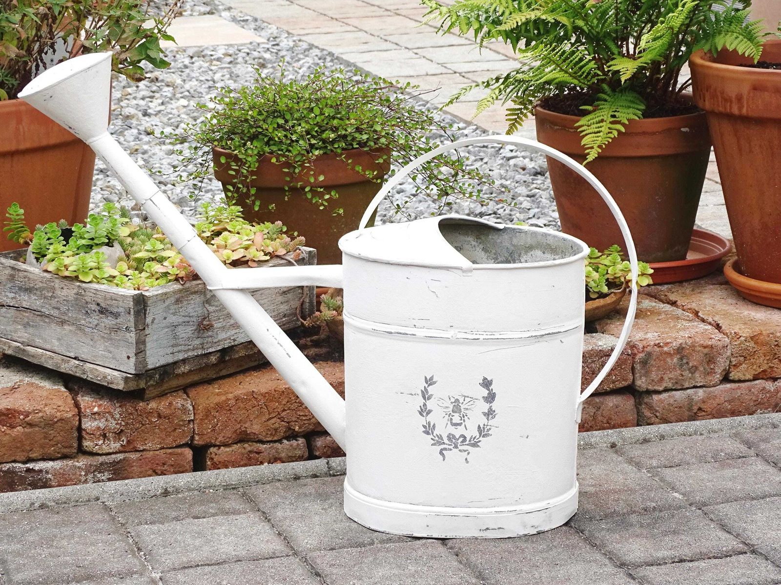 photo for sale White Galvanized Watering Can: Large Rustic Farmhouse Garden Decor
