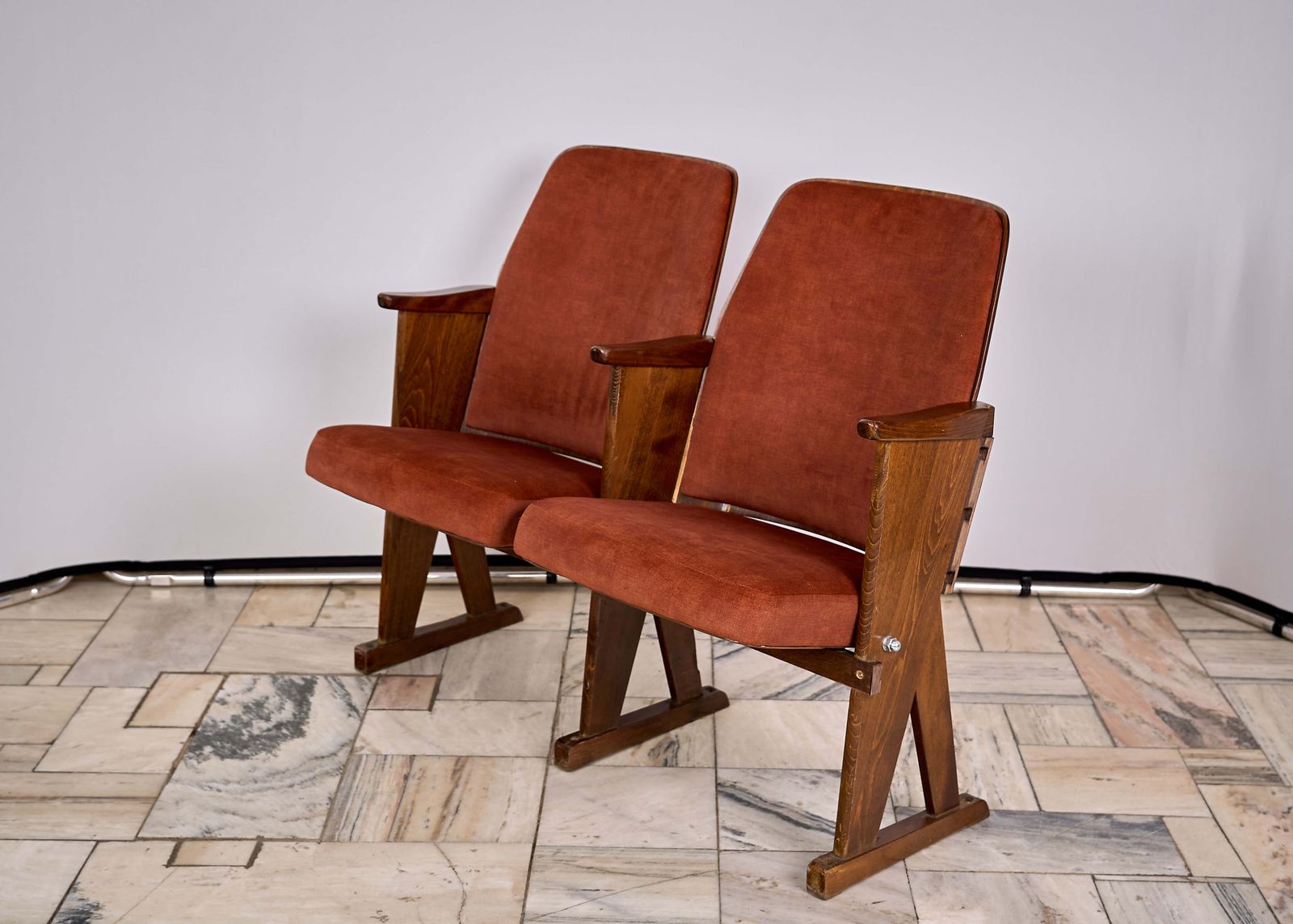 Folding 2 Seater Cinema Armchairs Czechoslovakia 1970s photo vinterior