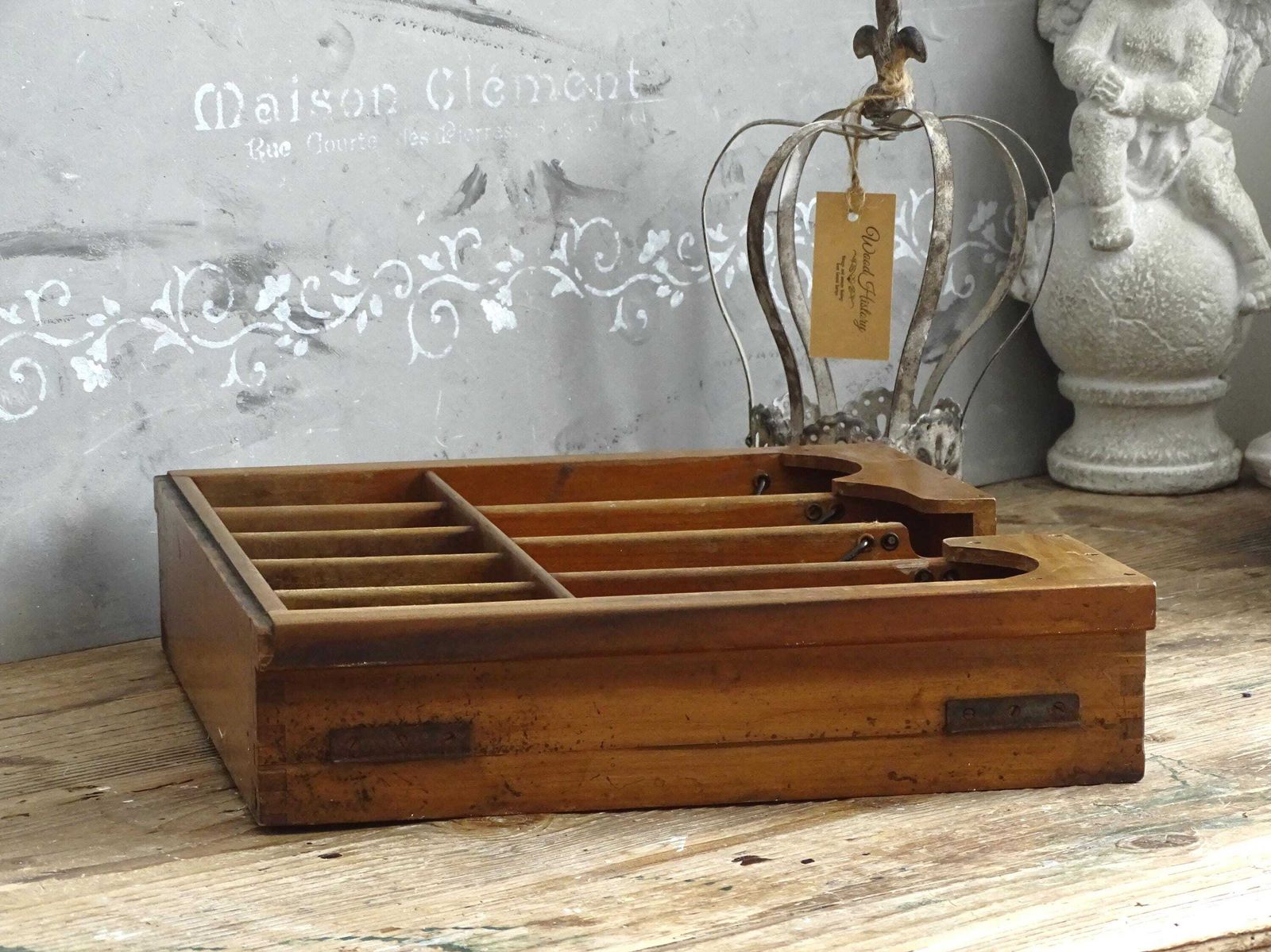 photo for sale Antique French Wood Cash Register Drawer: Coin Tray Organizer