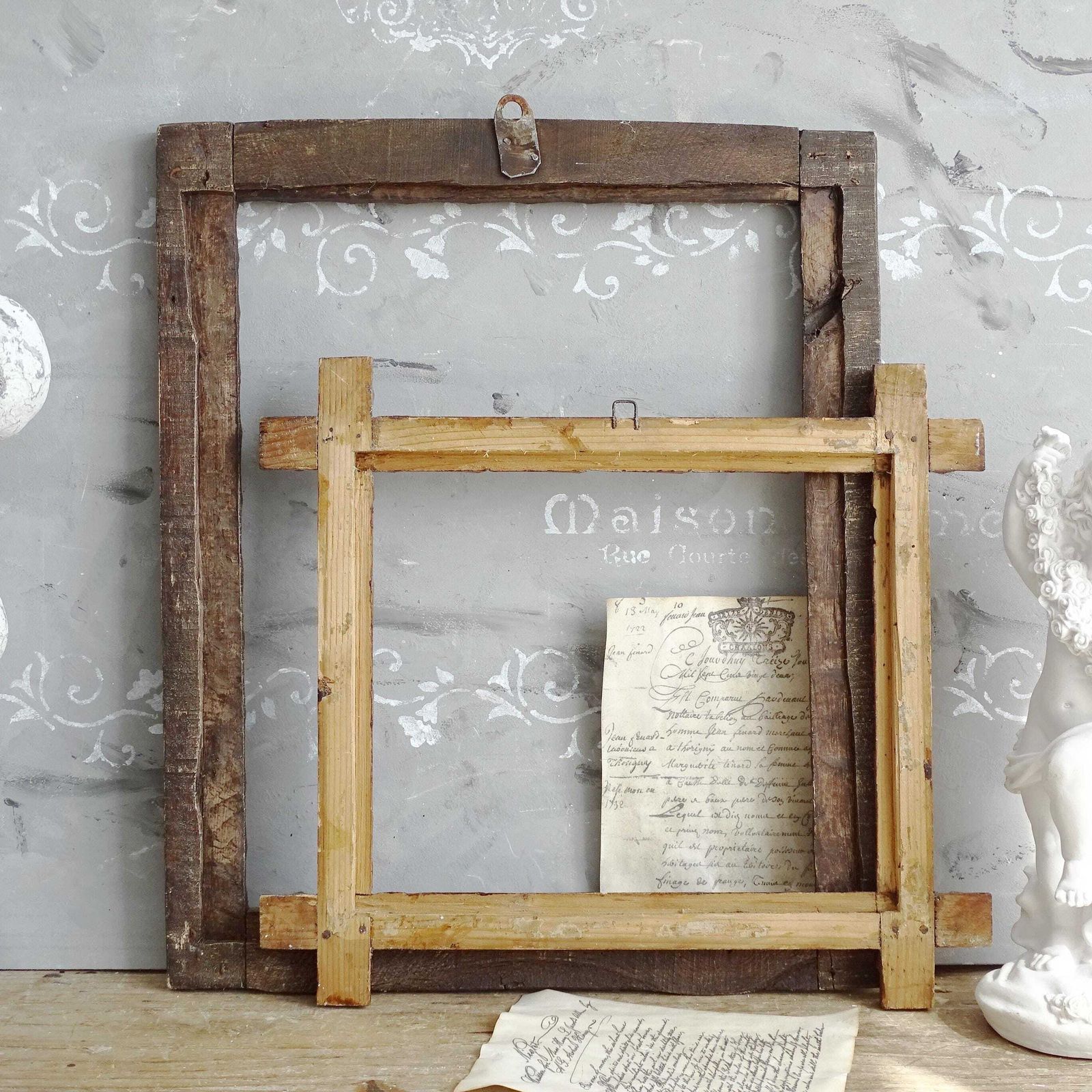 Antique Hand Carved Wood Frame: Black Forest Tramp Art photo furniture