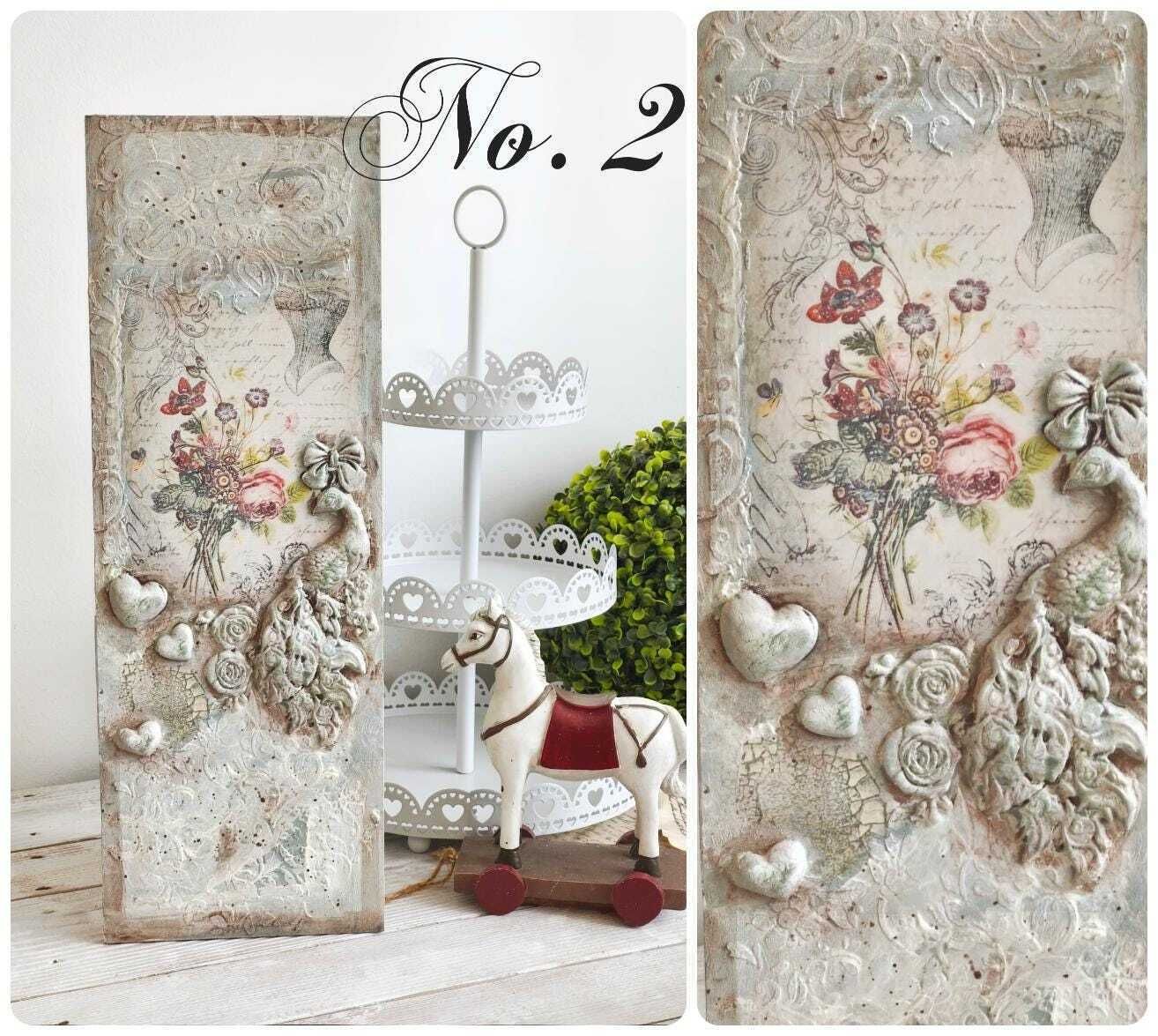 French Country Birds Wall Panel: Shabby Chic Ornate Wood Plaque photo for sale
