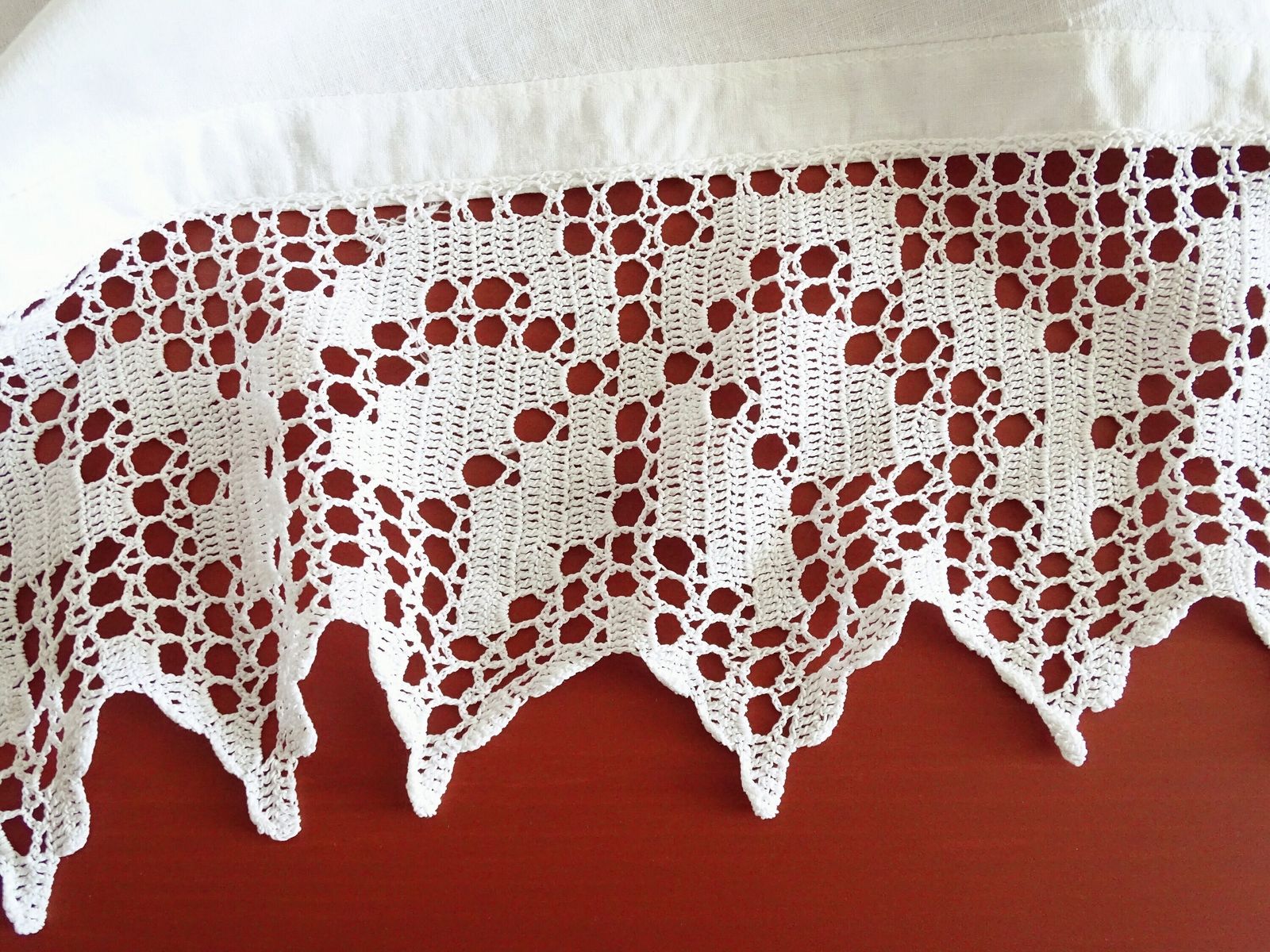 Antique Lace Cafe Curtain: Hand Crochet Trim, French Style Valance photo buy