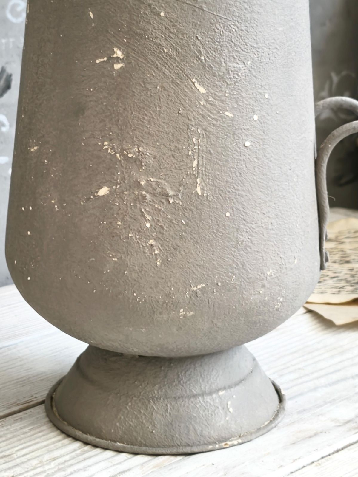Brass Ash Scuttle Faux Concrete Lion Head, Metal Pitcher Vase, Distressed Coal Ash Bucket, Gray Shabby Chic Metal Planter, Fireplace Decor photo Home Decor