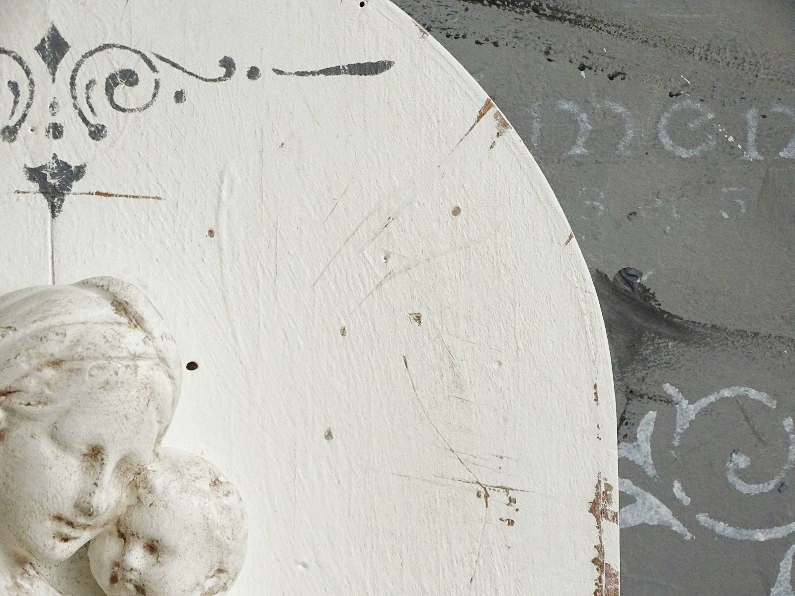 photo furniture White Wood Wall Plaque Of Plaster Mother And Child, Shabby Chic Wall Statuary