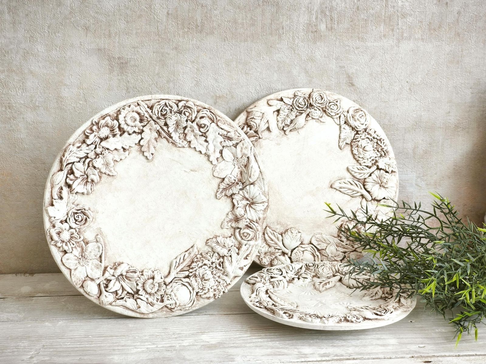 Shabby Chic Floral Wall Plaque: Aged Wood, Textured White Flowers photo for sale