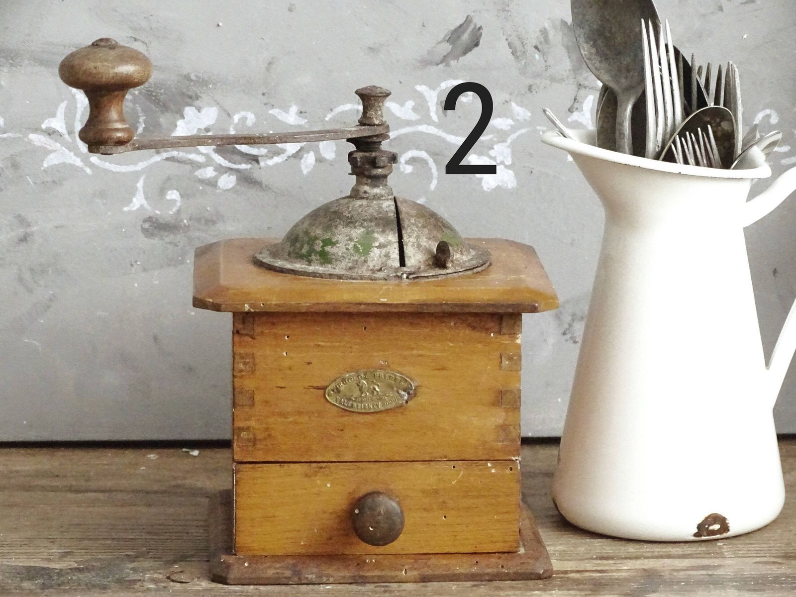 Antique Peugeot Freres Coffee Grinder: Rustic French Farmhouse Decor photo furniture
