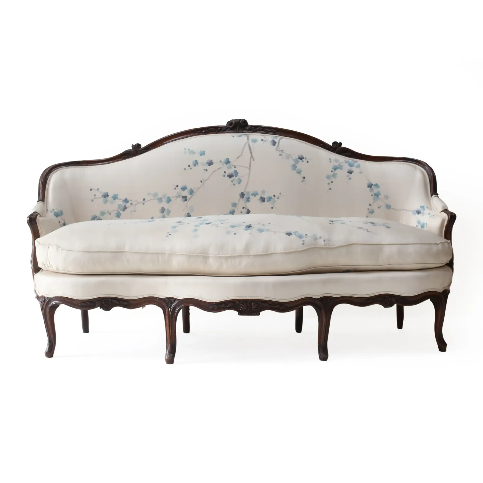 A Hand Carved George III Sofa Upholstered In De Gournay 'Plum Blossom' Fabric