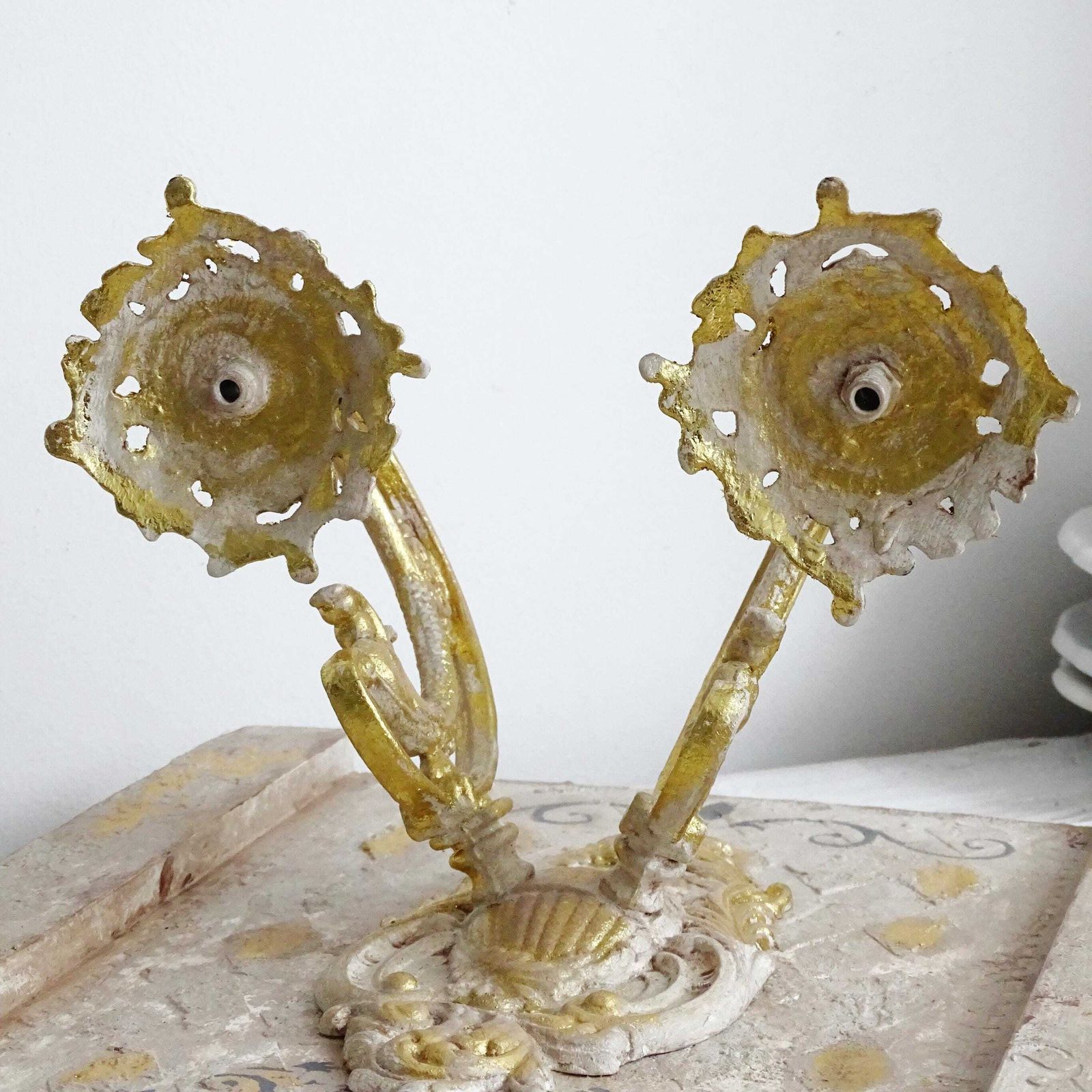 photo for sale Gilded French Candle Sconce: Shabby Chic Wrought Iron Wall Decor