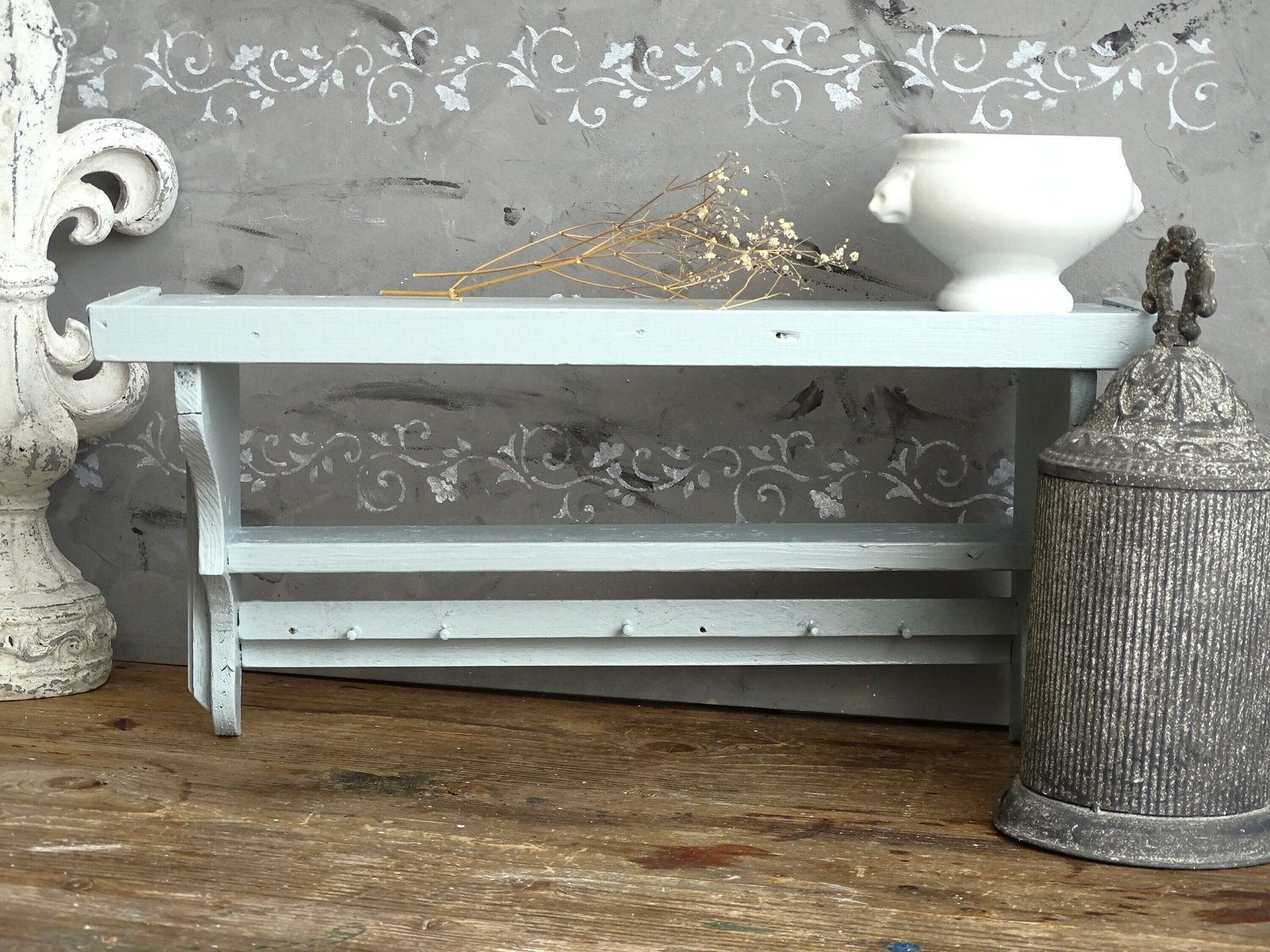 Blue 2 Tier Corbel Shelf: Shabby Chic Wood Wall Spice Rack photo furniture