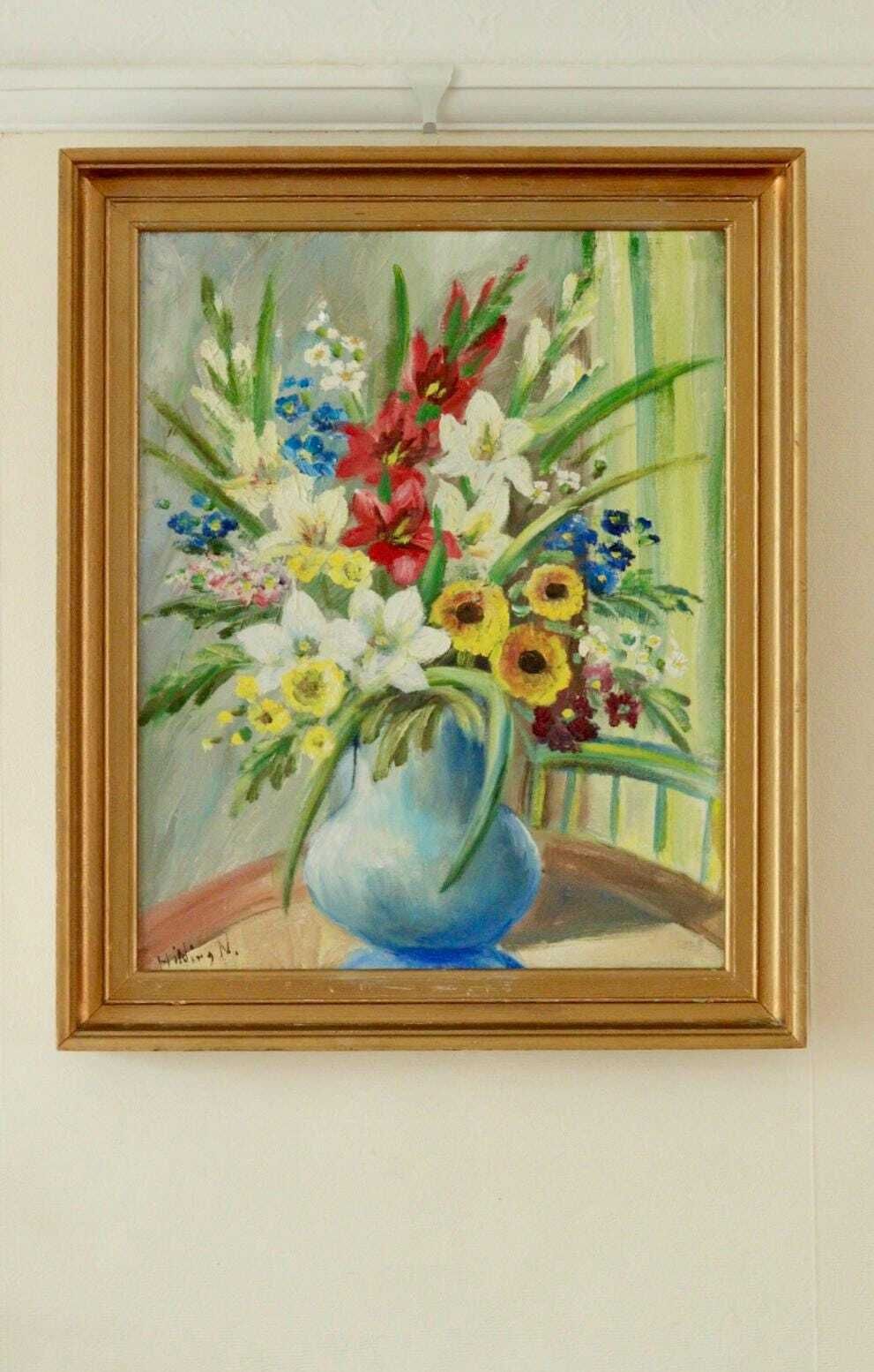 Original Swedish Vintage Oil On Canvas – “Still Life Flowers” By Hilding N – Signed  59 X 49 Cm (23.2" X 19.3") photo furniture