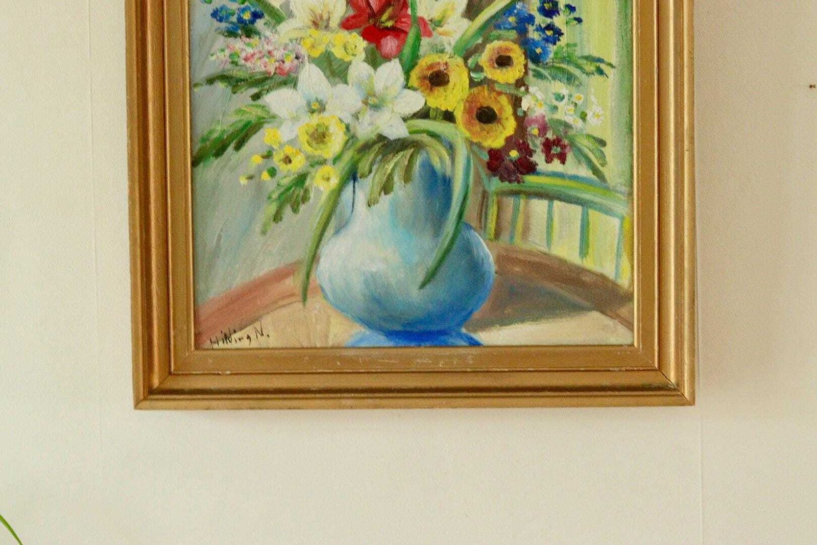 Original Swedish Vintage Oil On Canvas – “Still Life Flowers” By Hilding N – Signed  59 X 49 Cm (23.2" X 19.3") photo for sale