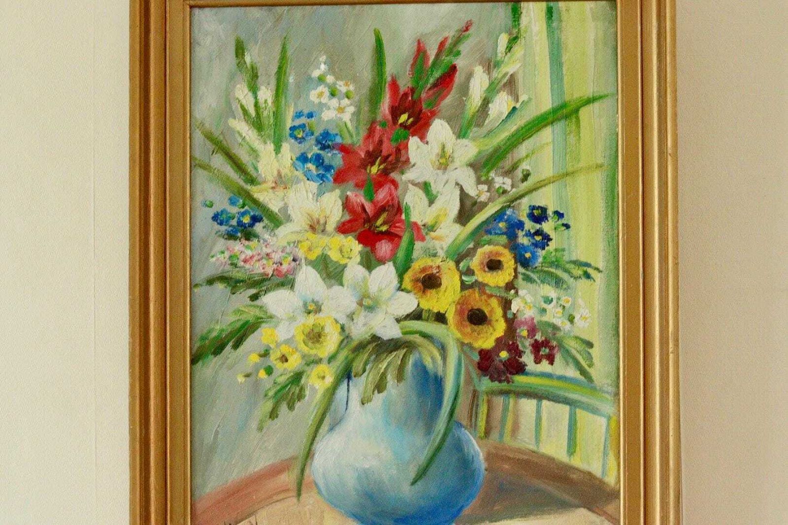 Original Swedish Vintage Oil On Canvas – “Still Life Flowers” By Hilding N – Signed  59 X 49 Cm (23.2" X 19.3") photo Art