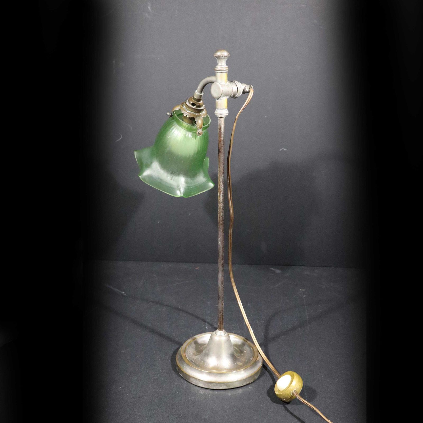Antique French Desk Lamp – Nickel Plated Brass Bedside Table Lamp photo vinterior