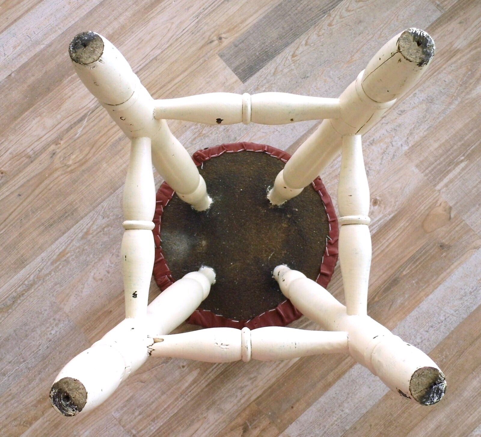 Vintage Leather Top Stool: Mid Century Modern Wood Barstool photo vintage
