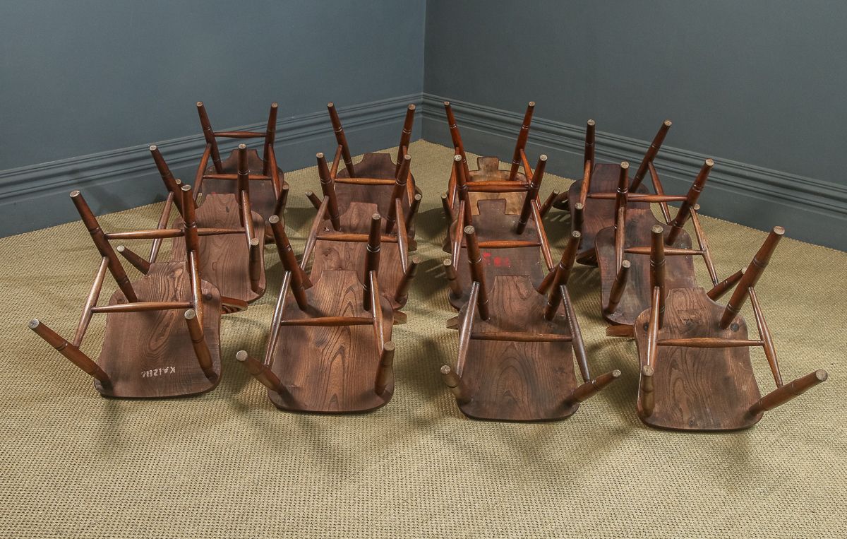 photo for sale Set Of 12 Twelve Victorian Ash & Elm Windsor Stick & Hoop Back Kitchen Chairs (Circa 1890   1930)