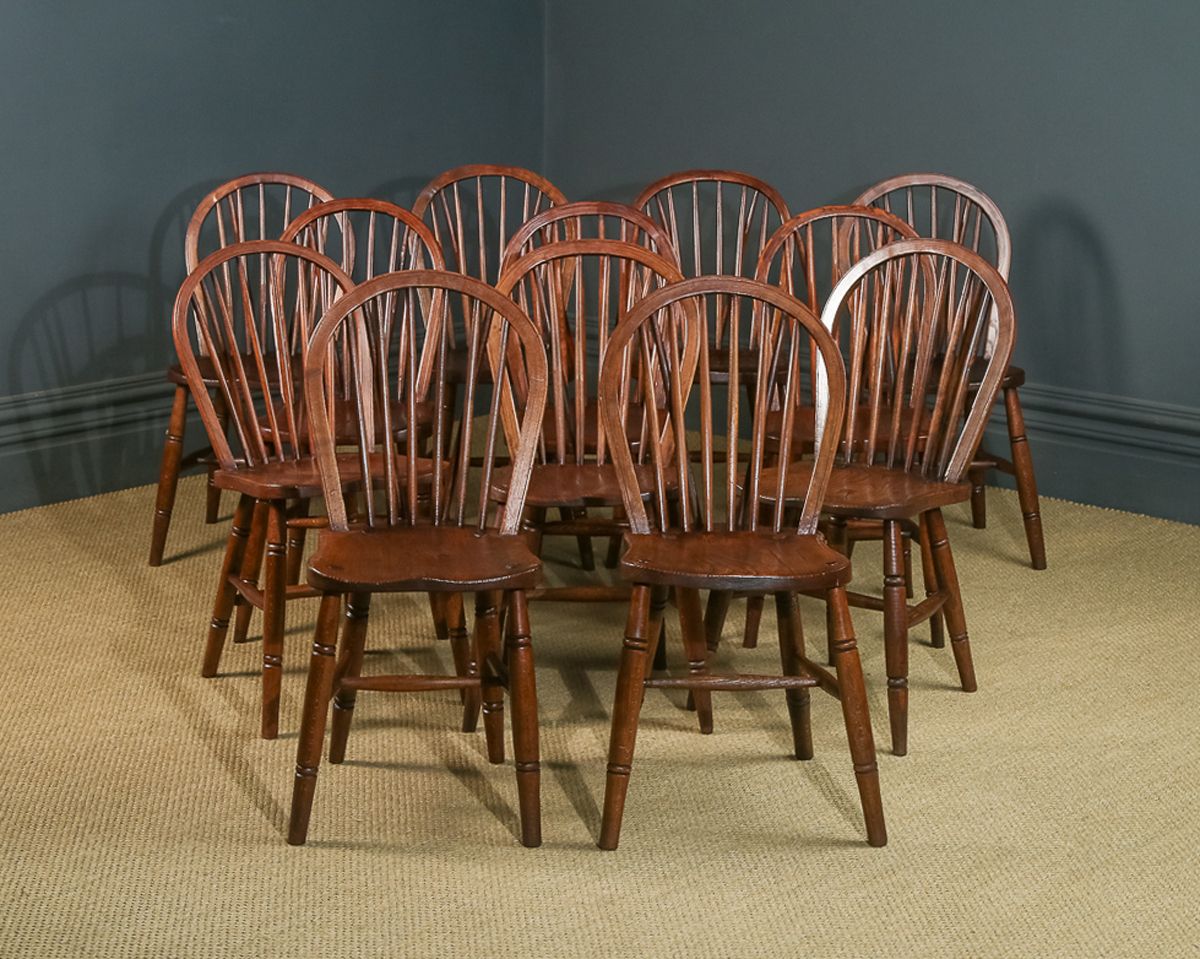 Set Of 12 Twelve Victorian Ash & Elm Windsor Stick & Hoop Back Kitchen Chairs (Circa 1890   1930) photo furniture