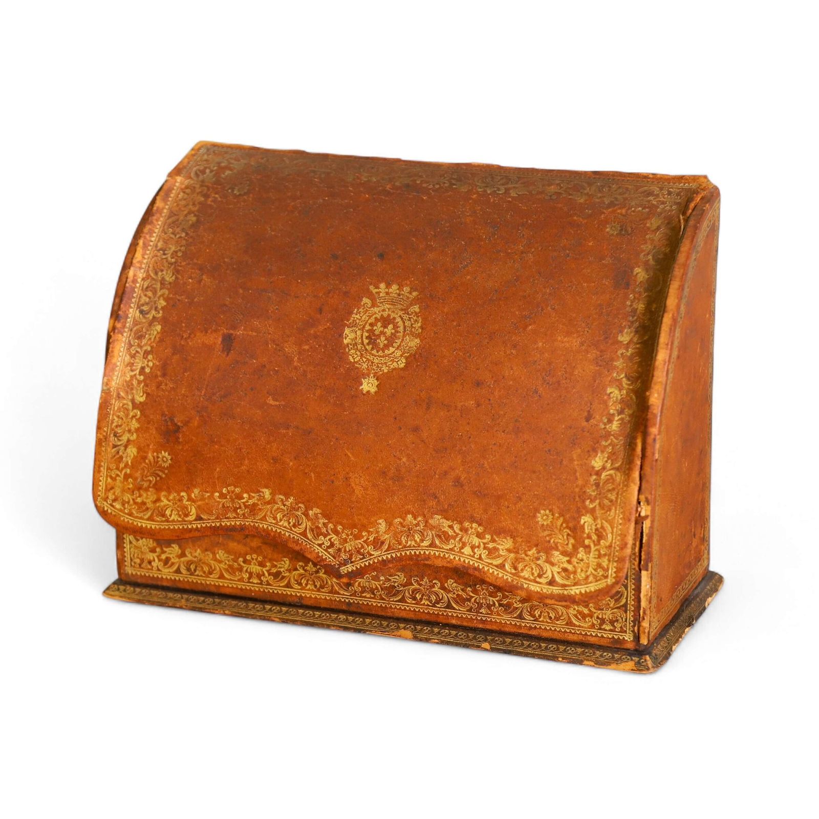 Small Leather Stationery Box With Pale Green Watered Silk Interior   Early 20th Century