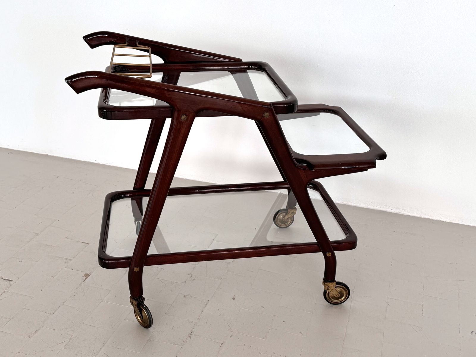 Furniture Italian Midcentury Serving Cart Or Trolley In Cesare Lacca Style, 1960s photo