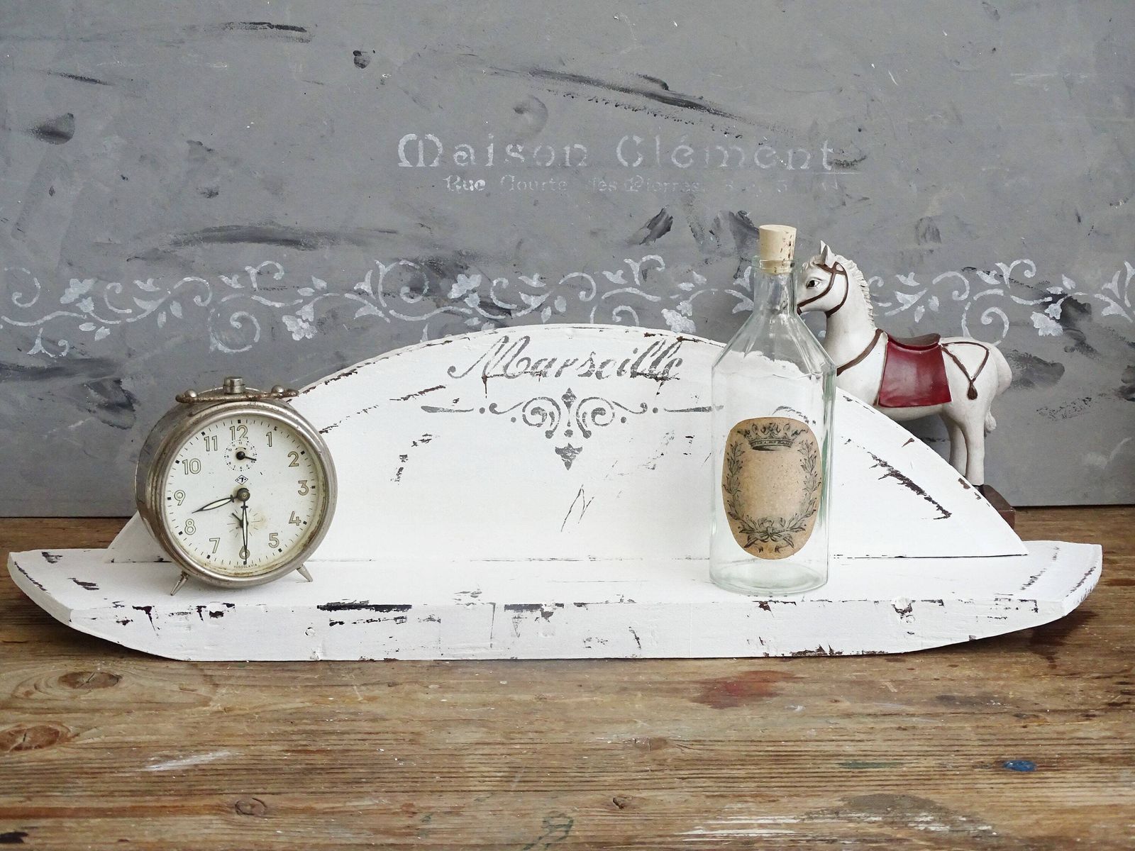Antique Wood Wall Shelf: Shabby Chic Farmhouse Decor photo furniture
