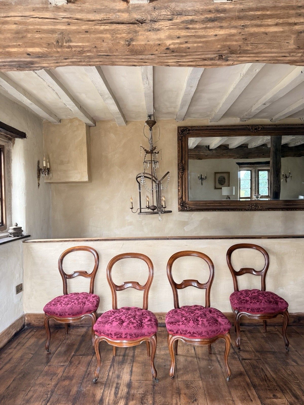 photo for sale Antique Walnut Balloon Back  Victorian Magenta Purple Dining  Chairs Set 4