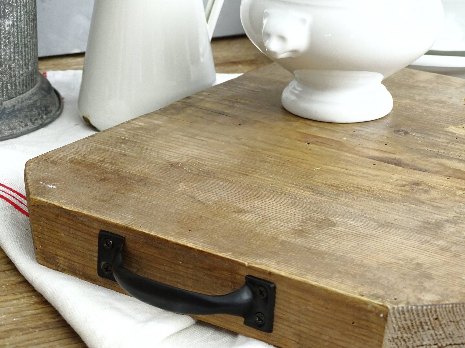Vintage Wood Cutting Board With Metal Handles: Farmhouse Charcuterie Tray photo buy