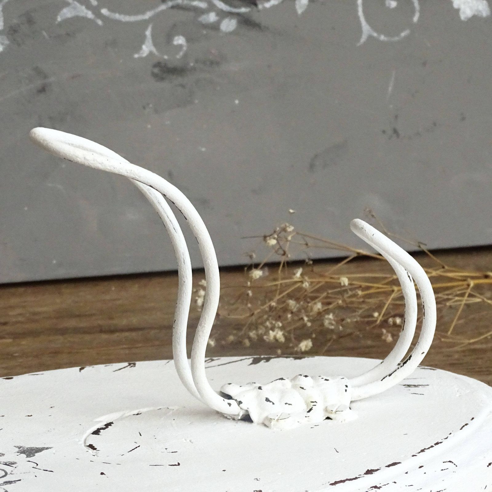 Antique White Wood Coat Hook: Shabby Chic Farmhouse Wall Hat Rack photo for sale
