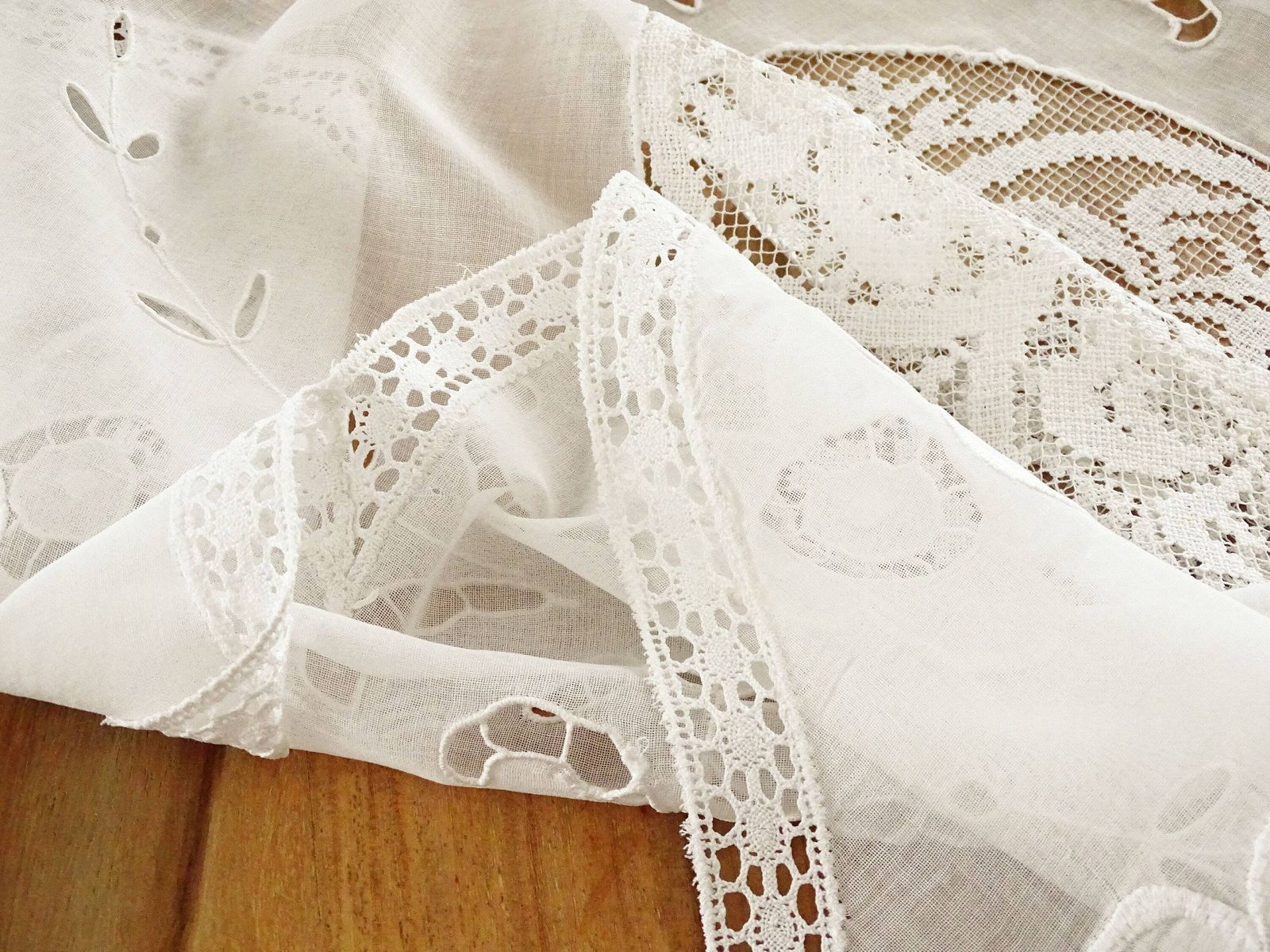 Antique Richelieu Lace Tablecloth: Hand Crochet Floral Embroidery, French Heirloom Linen photo 64.0
