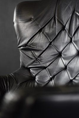 Mid Century Modern Danish Black Quilted Leather Wing Chair, 1960s photo Furniture