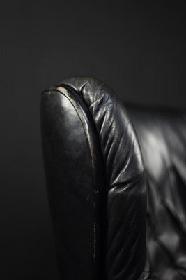Mid Century Modern Danish Black Quilted Leather Wing Chair, 1960s photo vintage
