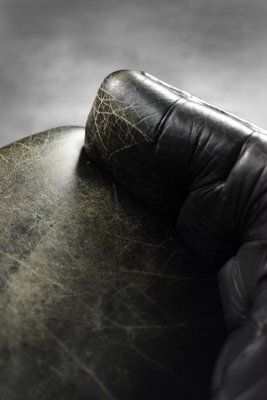 photo buy Mid Century Modern Danish Black Quilted Leather Wing Chair, 1960s