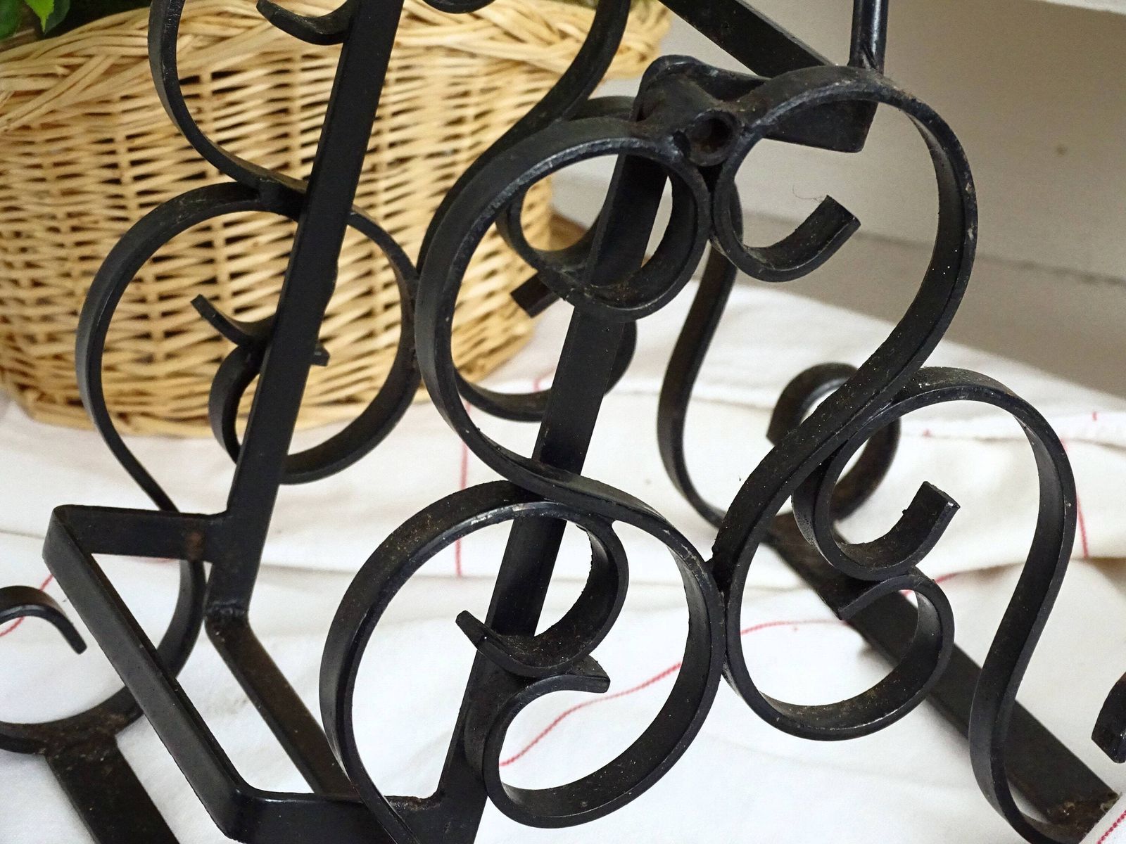 French Wrought Iron Wine Bottle Holder: Gothic Tabletop Barware photo vinterior