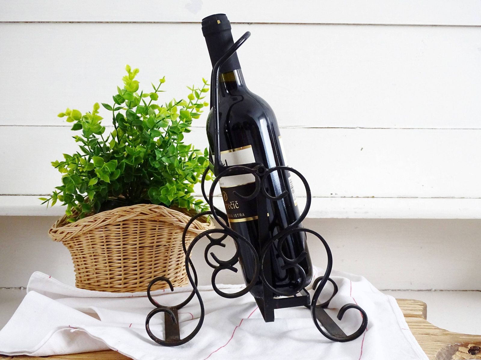 French Wrought Iron Wine Bottle Holder: Gothic Tabletop Barware photo buy