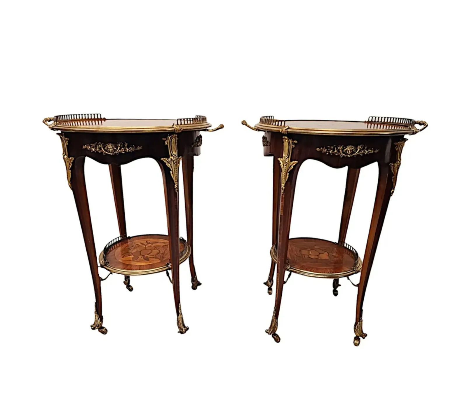 A Fabulous Pair Of 20th Century Marquetry Inlaid Occasional Tables With Ormolu Mounts photo Furniture