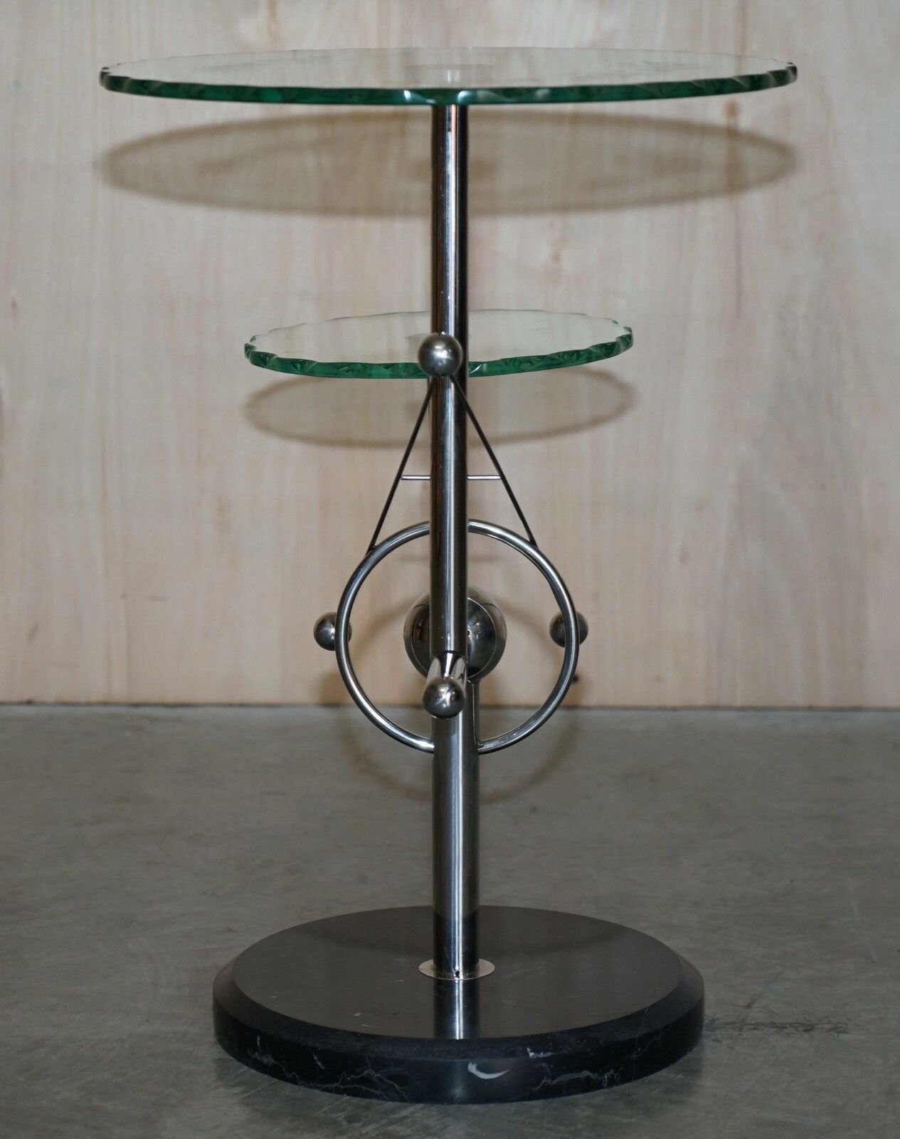 Furniture Mid Century Modern Atomic Space Age Chrome Glass & Marble Side End Lamp Table photo