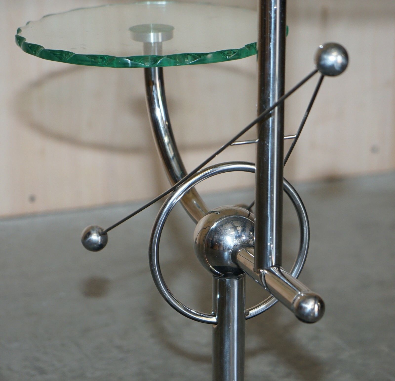 1350.0 Mid Century Modern Atomic Space Age Chrome Glass & Marble Side End Lamp Table photo