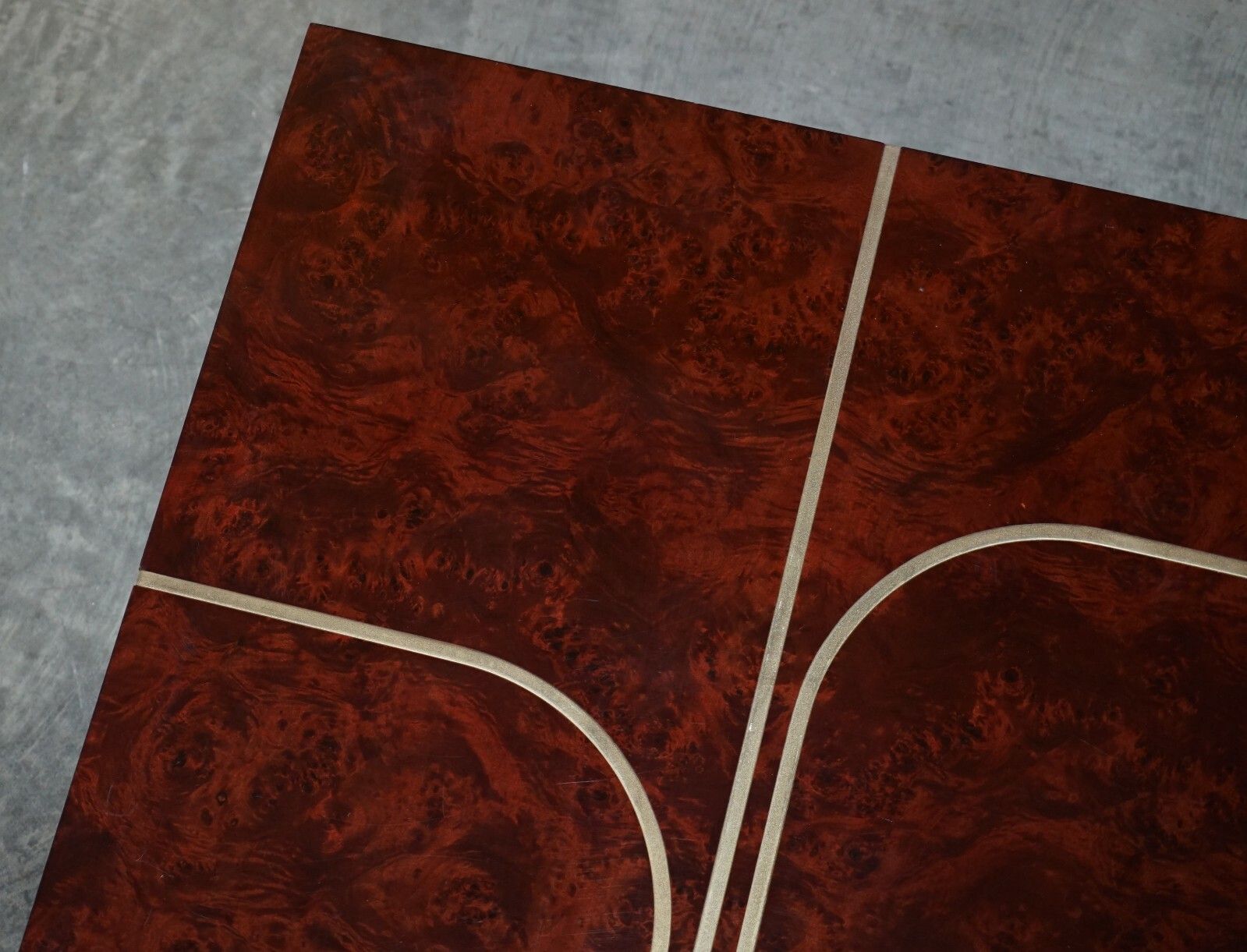 Stunning Contemporary Art Modern Burr Walnut, Brass Inaly Coffee Cocktail Table photo buy