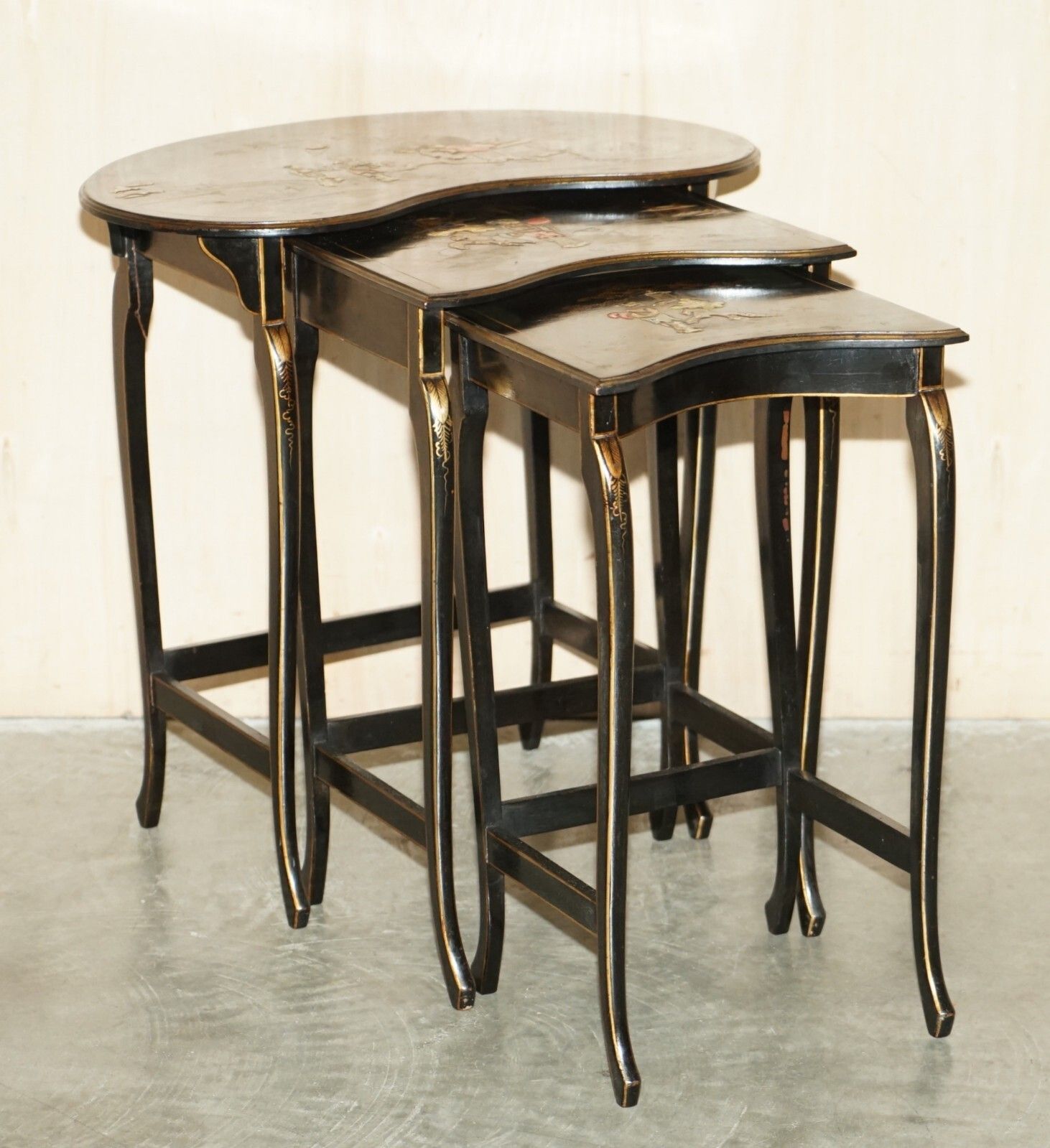 Nest Of Three Circa 1900 Chinese Chinoiserie Lacqurered Side Kidney Tables photo furniture