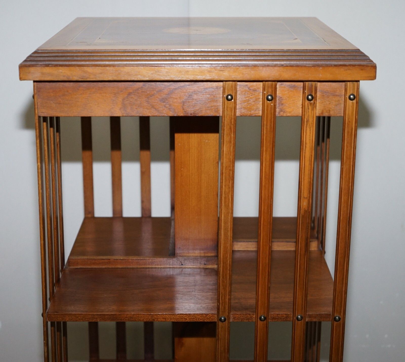 Circa 1900 Edwardian Burr Walnut & Satinwood Revolving Bookcases Sheraton Inlaid photo vinterior