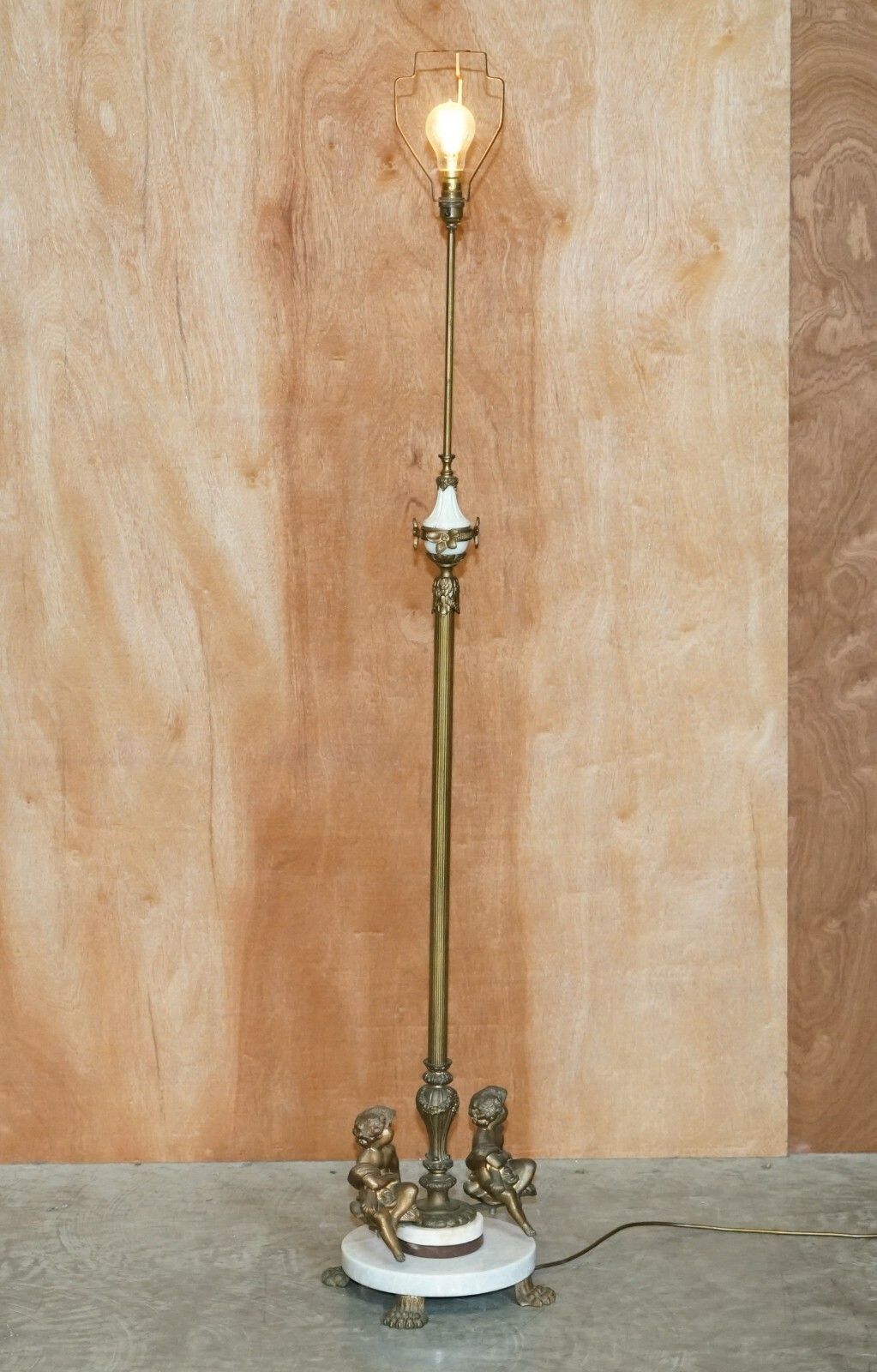 Lovely Circa 1920's Marble & Brass Floor Standing Lamp With Cherub Putti's Angel photo furniture